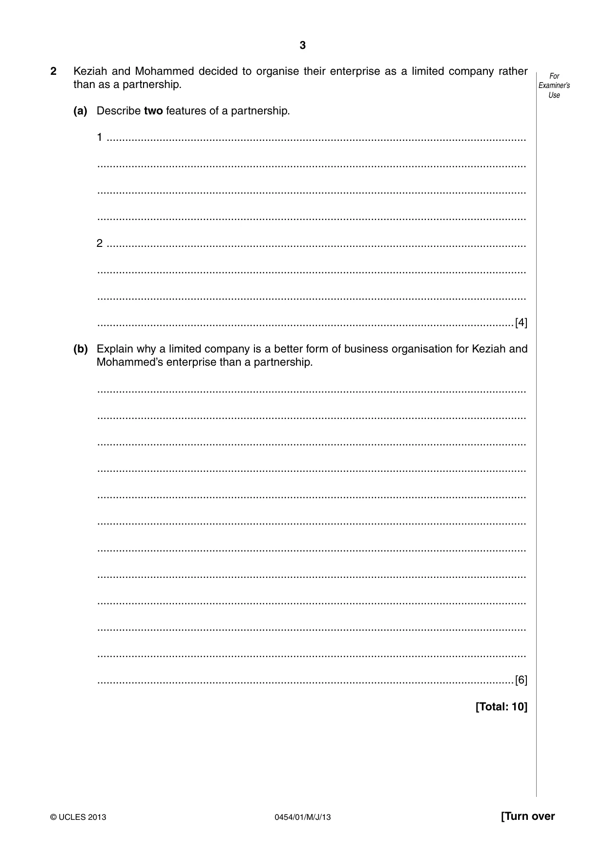 Cambridge IGCSE Enterprise 0454 2013 May/June Paper 1 · Variant 1 question paper, page 3 of 16