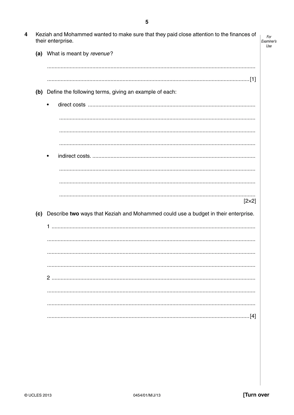 Cambridge IGCSE Enterprise 0454 2013 May/June Paper 1 · Variant 1 question paper, page 5 of 16