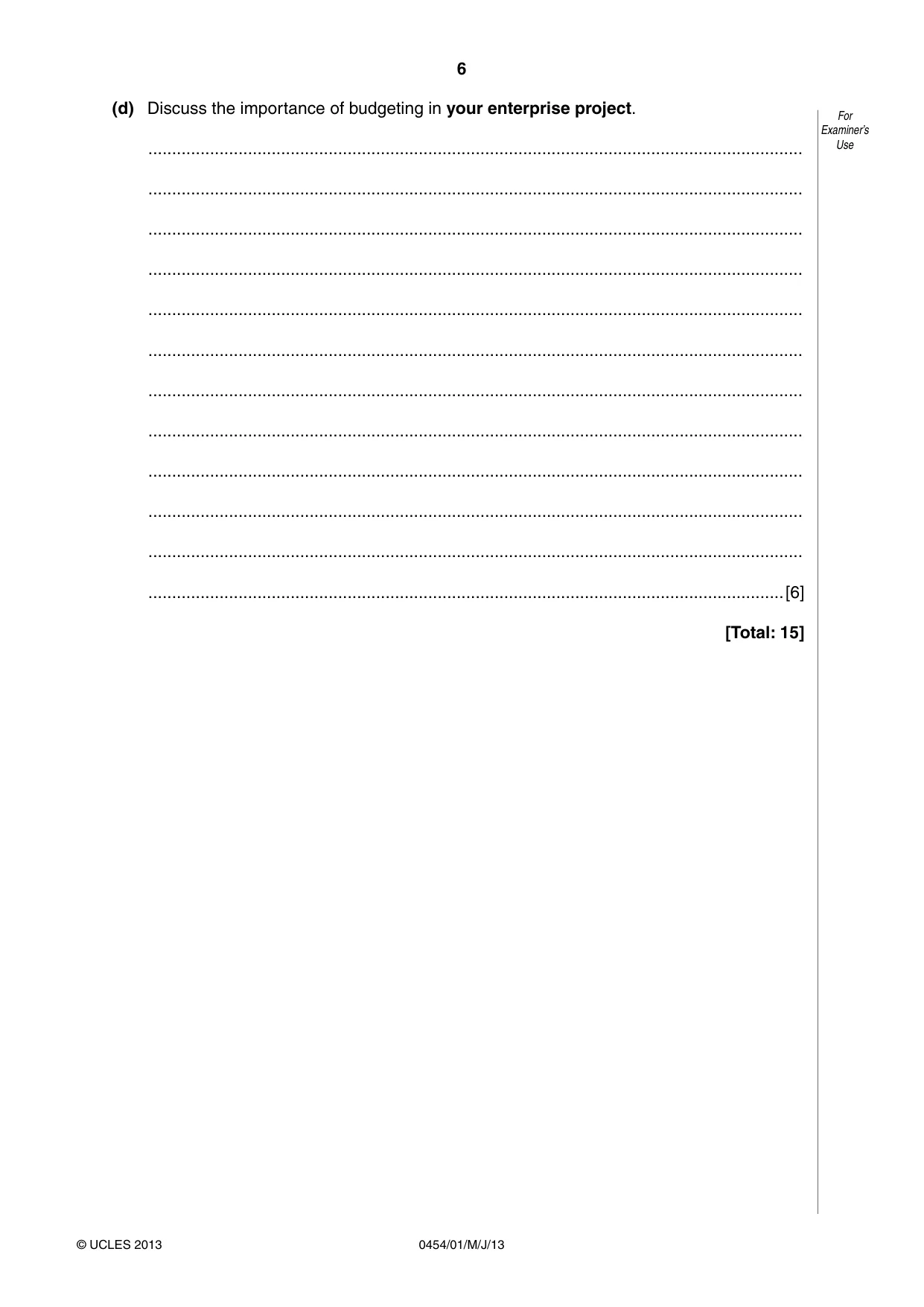 Cambridge IGCSE Enterprise 0454 2013 May/June Paper 1 · Variant 1 question paper, page 6 of 16