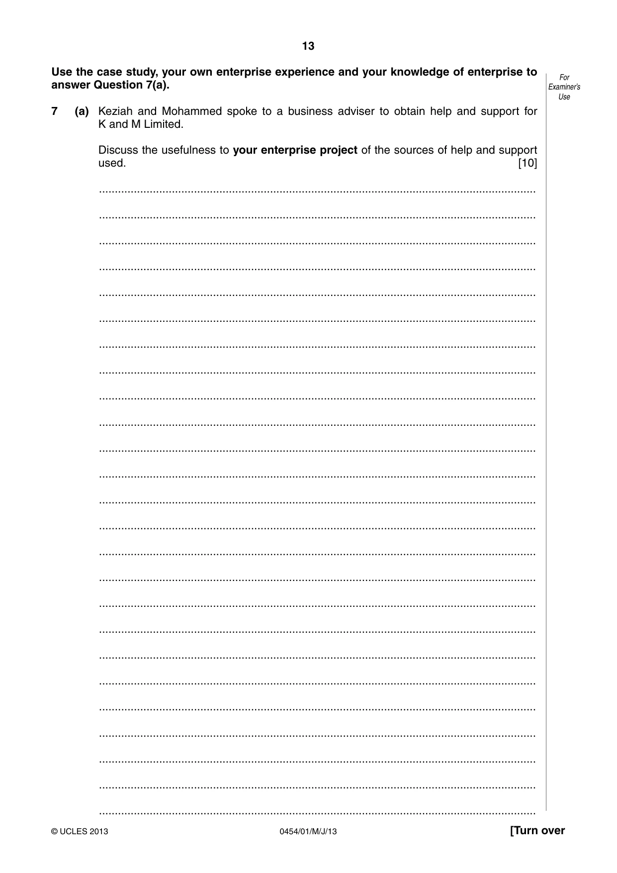 Cambridge IGCSE Enterprise 0454 2013 May/June Paper 1 · Variant 1 question paper, page 13 of 16