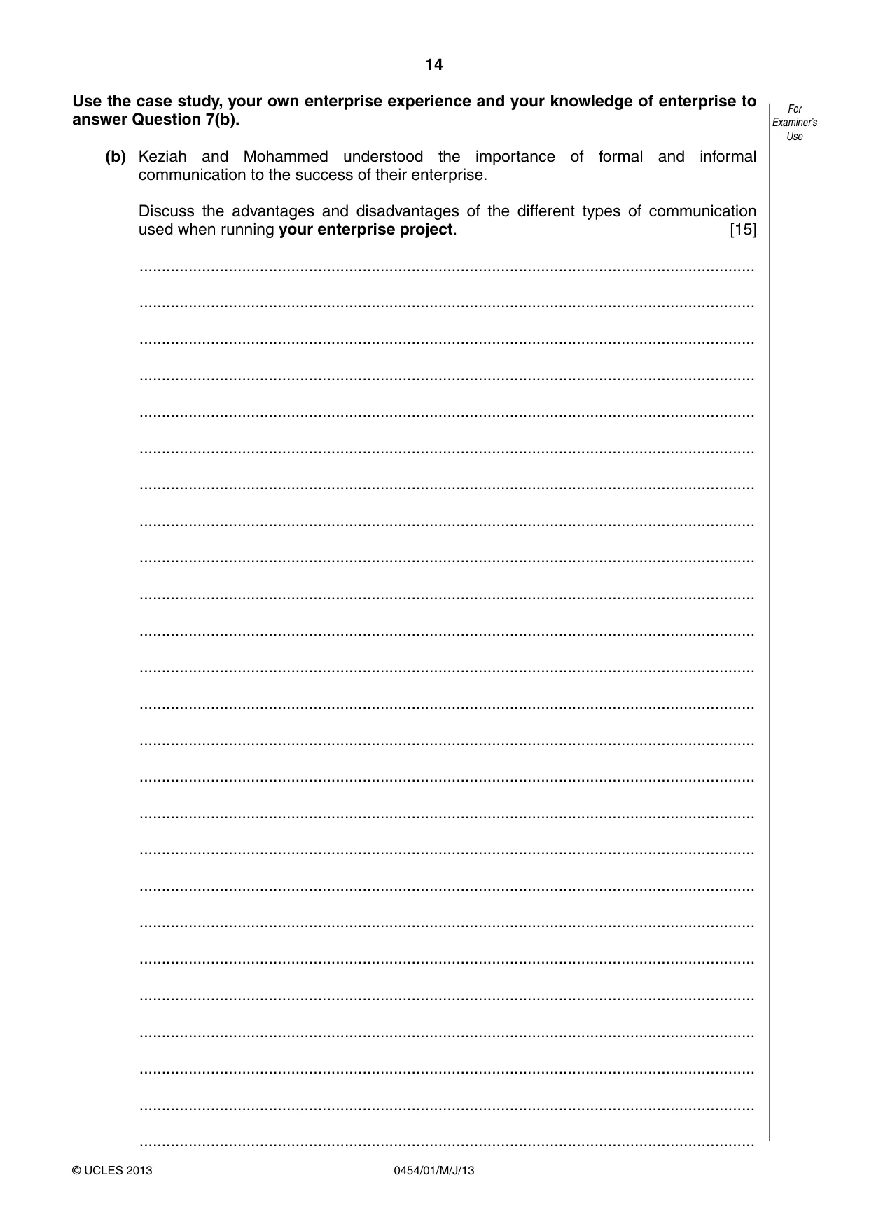 Cambridge IGCSE Enterprise 0454 2013 May/June Paper 1 · Variant 1 question paper, page 14 of 16