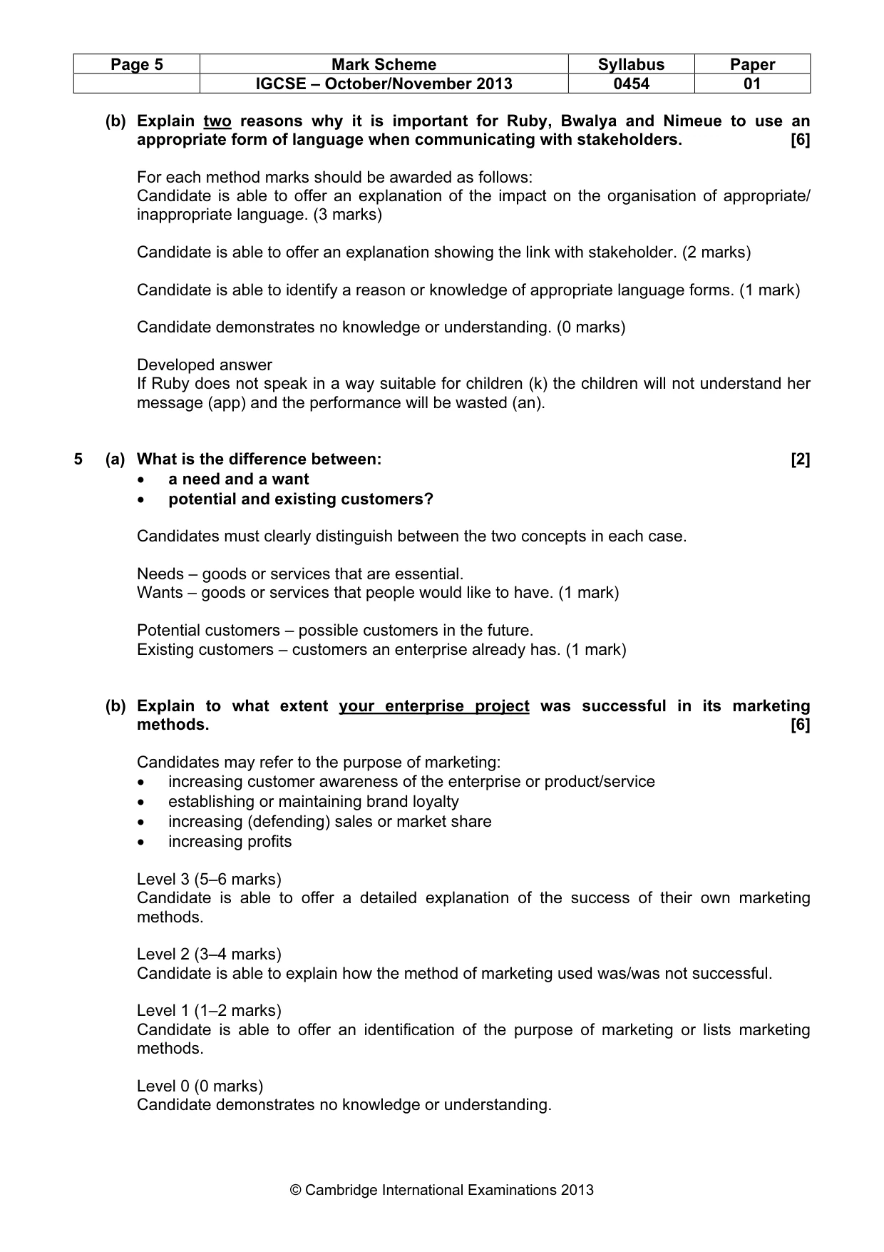 Mark scheme, page 5 of 8