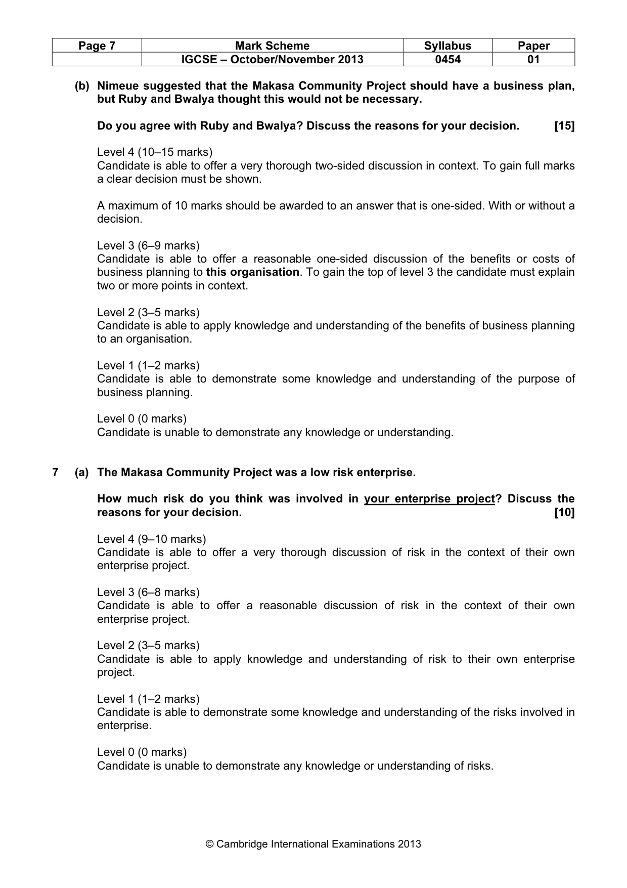 Mark scheme, page 7 of 8
