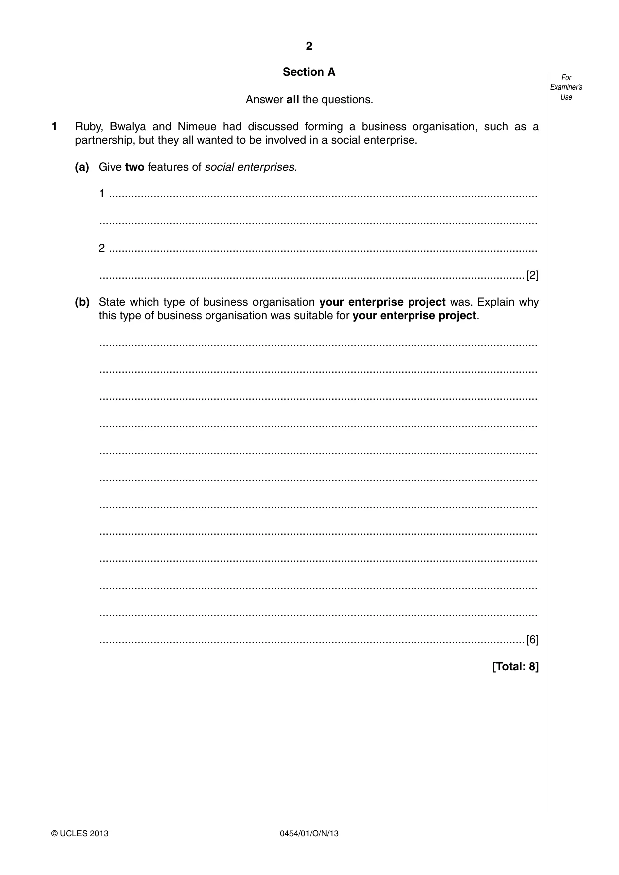 Cambridge IGCSE Enterprise 0454 2013 Oct/Nov Paper 1 · Variant 1 question paper, page 2 of 12