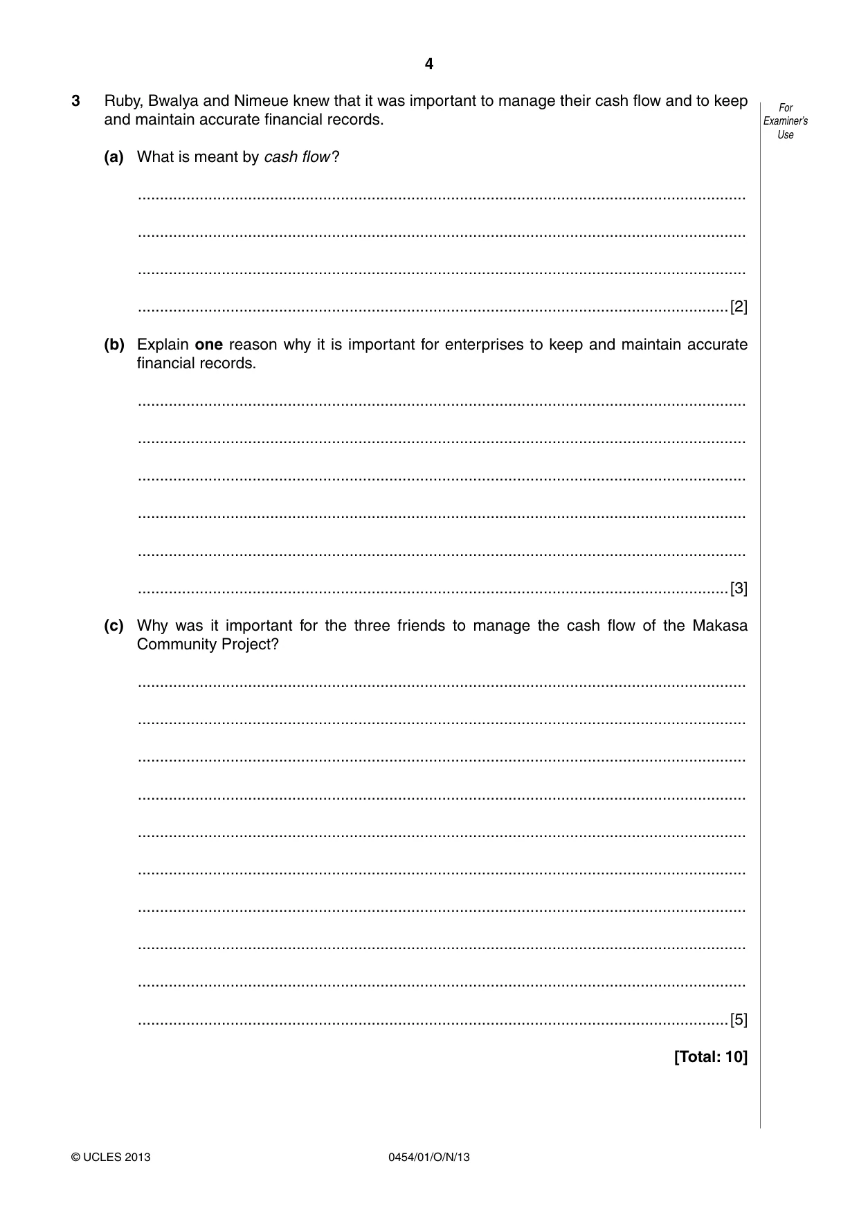 Cambridge IGCSE Enterprise 0454 2013 Oct/Nov Paper 1 · Variant 1 question paper, page 4 of 12