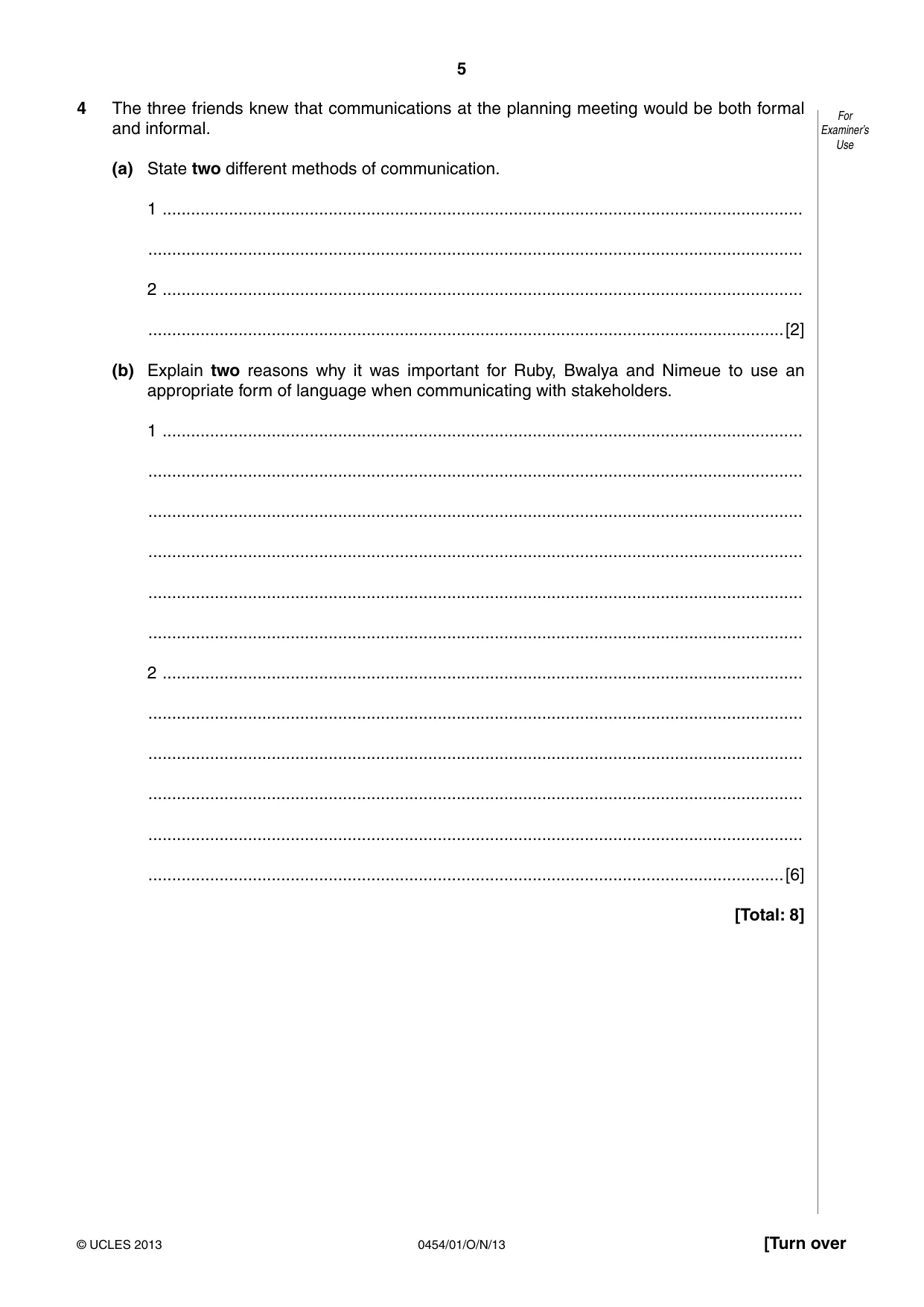 Cambridge IGCSE Enterprise 0454 2013 Oct/Nov Paper 1 · Variant 1 question paper, page 5 of 12