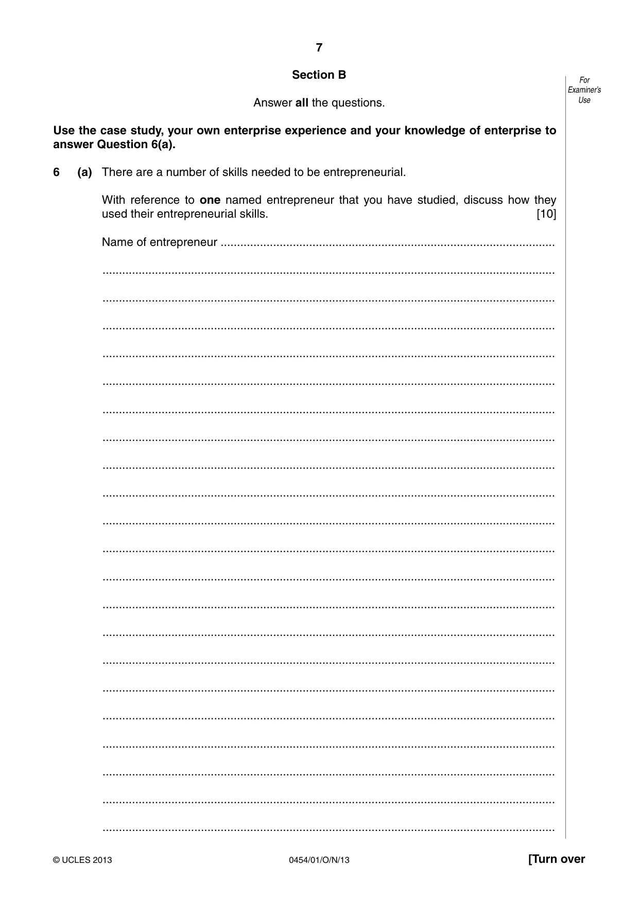 Cambridge IGCSE Enterprise 0454 2013 Oct/Nov Paper 1 · Variant 1 question paper, page 7 of 12