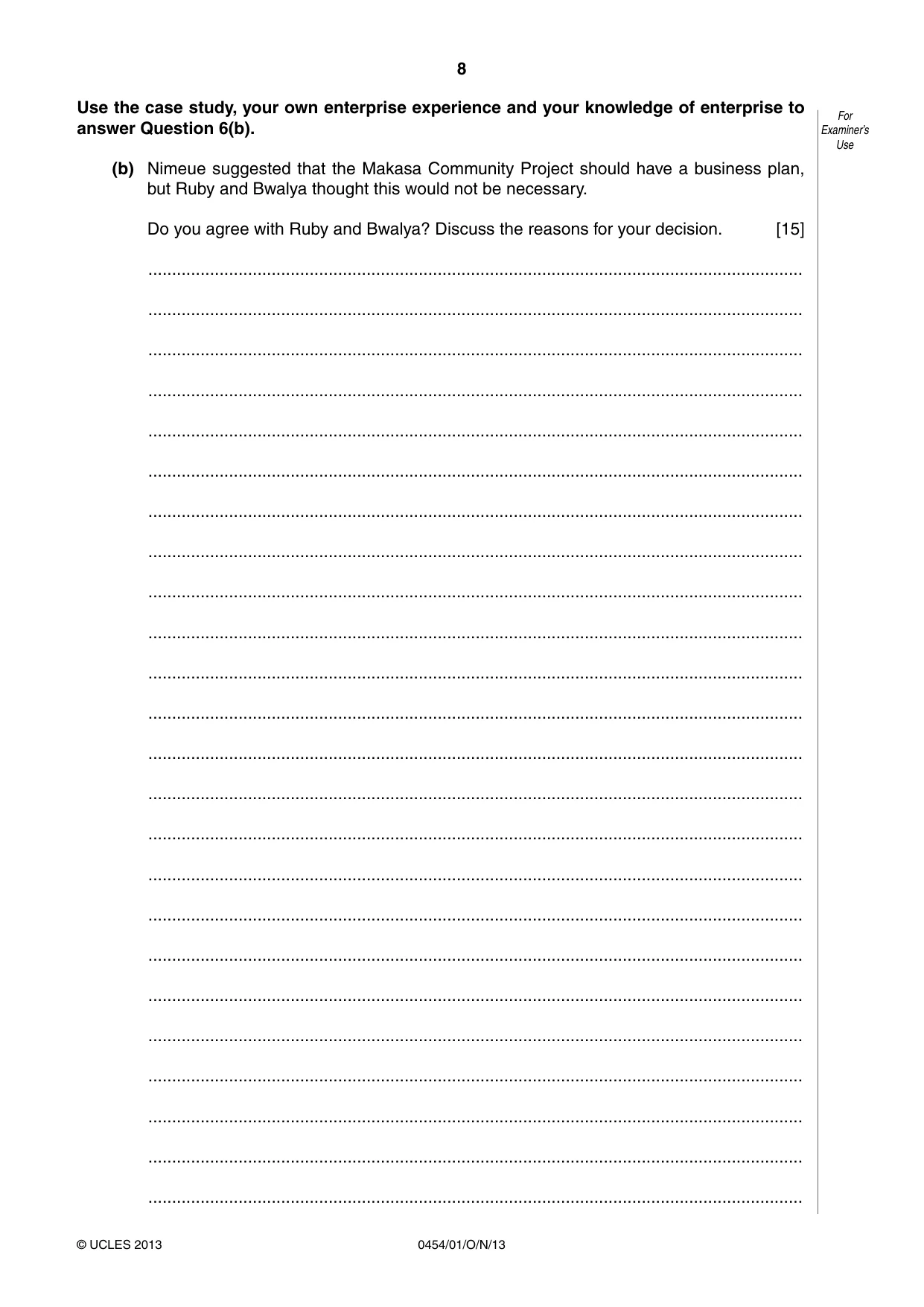 Cambridge IGCSE Enterprise 0454 2013 Oct/Nov Paper 1 · Variant 1 question paper, page 8 of 12