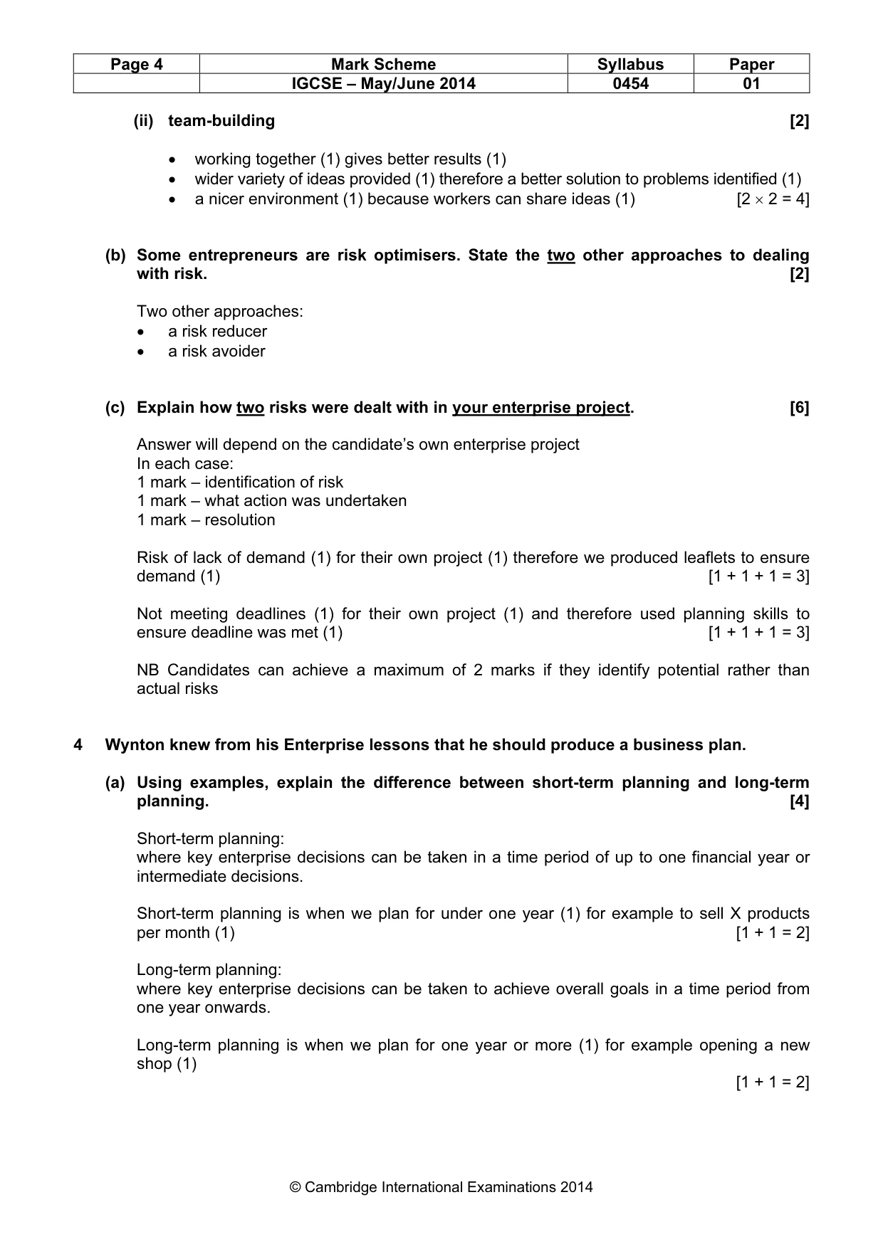 Mark scheme, page 4 of 9