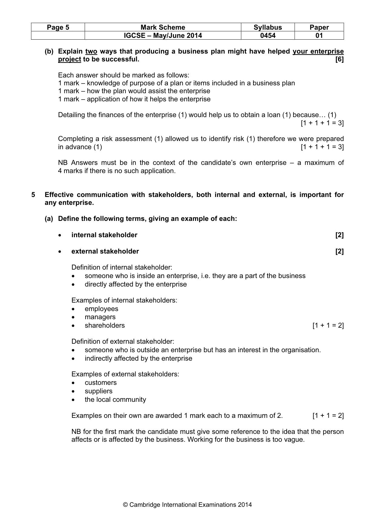 Mark scheme, page 5 of 9