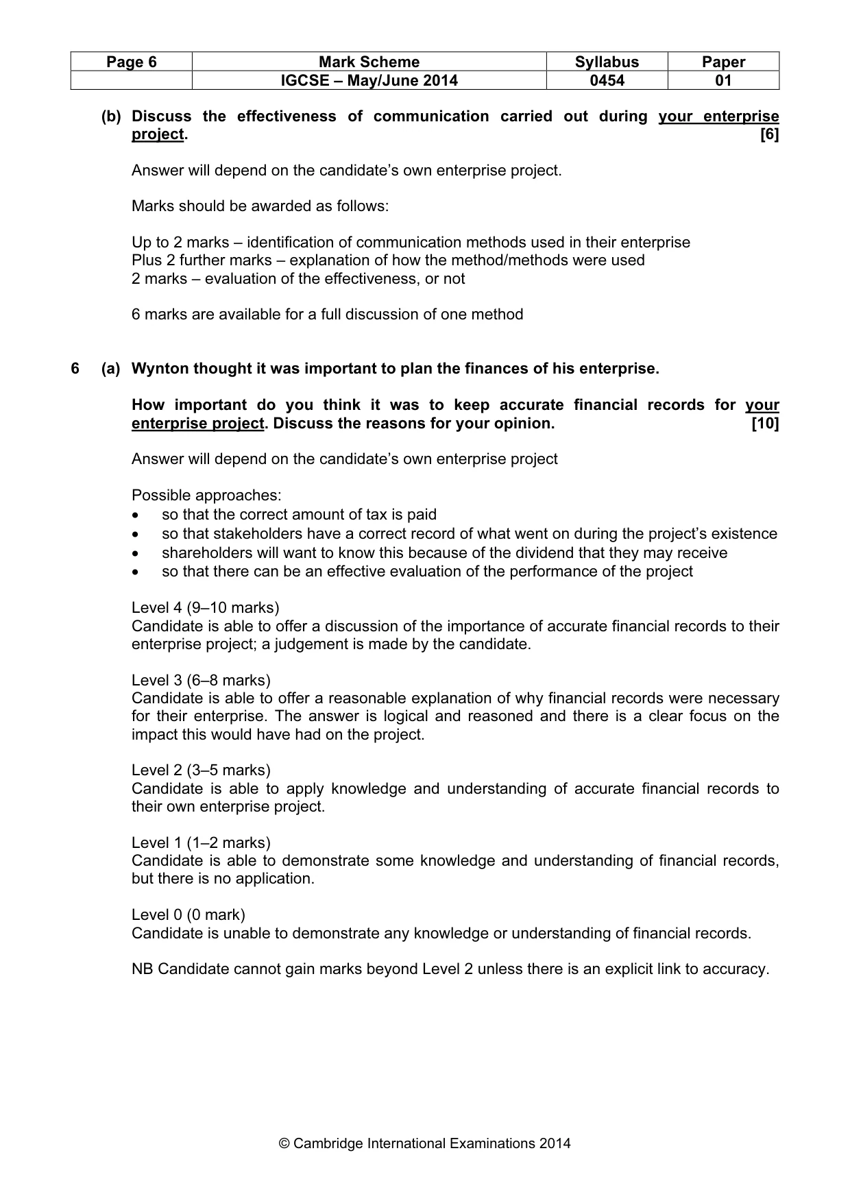 Mark scheme, page 6 of 9