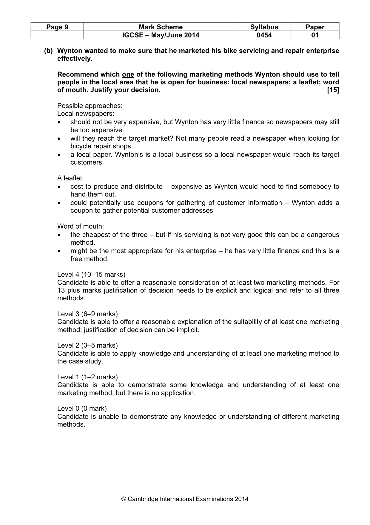 Mark scheme, page 9 of 9