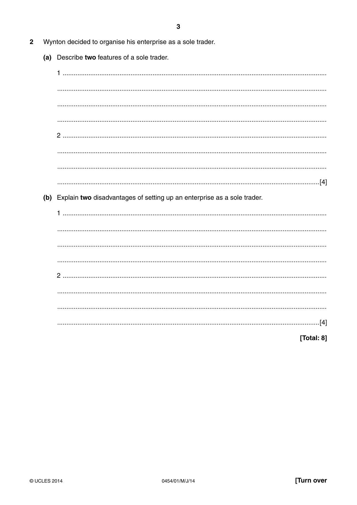 Cambridge IGCSE Enterprise 0454 2014 May/June Paper 1 · Variant 1 question paper, page 3 of 16