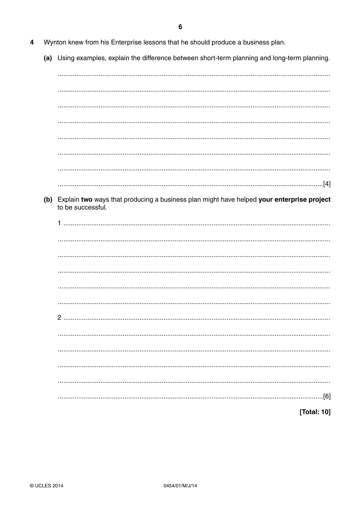 Cambridge IGCSE Enterprise 0454 2014 May/June Paper 1 · Variant 1 question paper, page 6 of 16