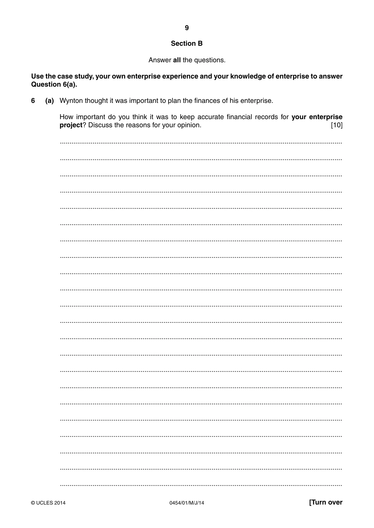 Cambridge IGCSE Enterprise 0454 2014 May/June Paper 1 · Variant 1 question paper, page 9 of 16