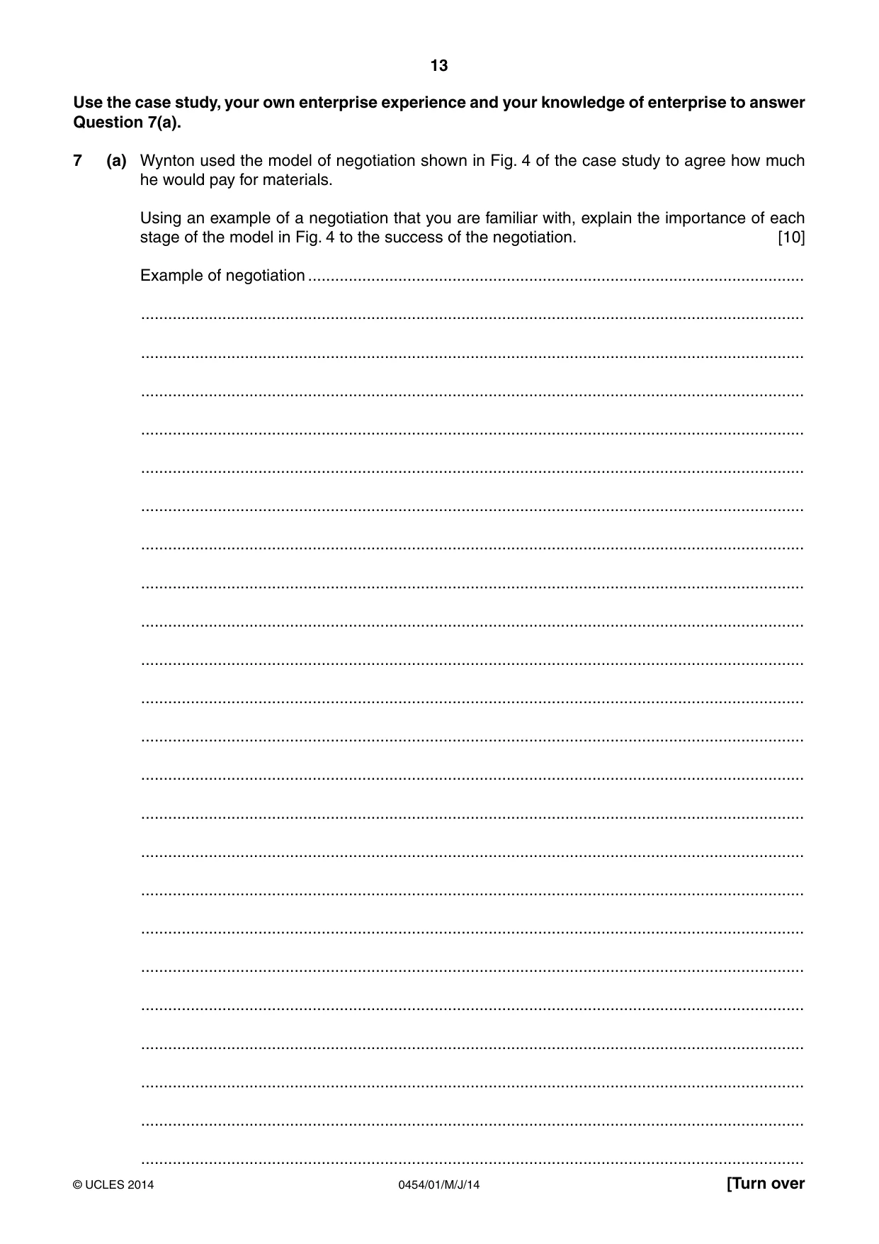 Cambridge IGCSE Enterprise 0454 2014 May/June Paper 1 · Variant 1 question paper, page 13 of 16