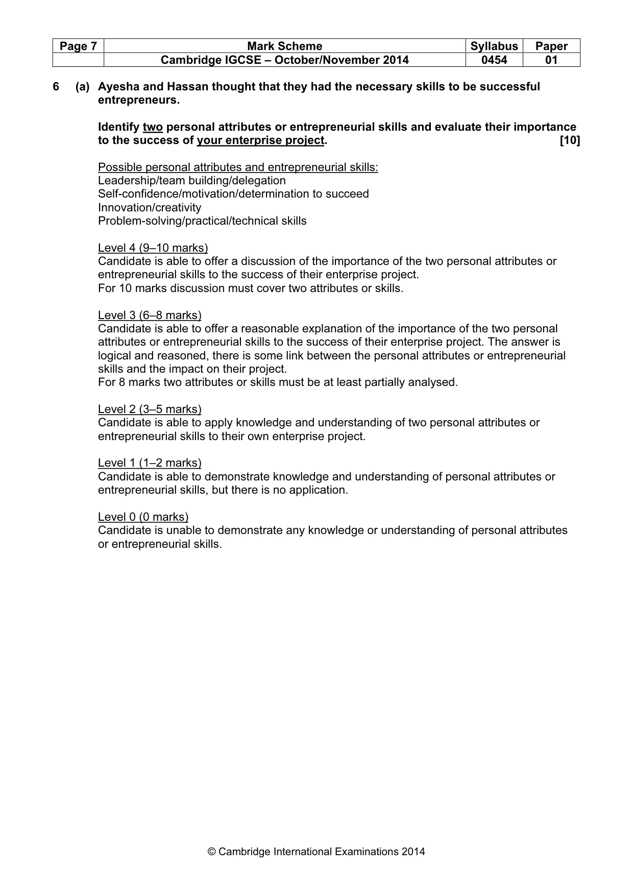 Mark scheme, page 7 of 10