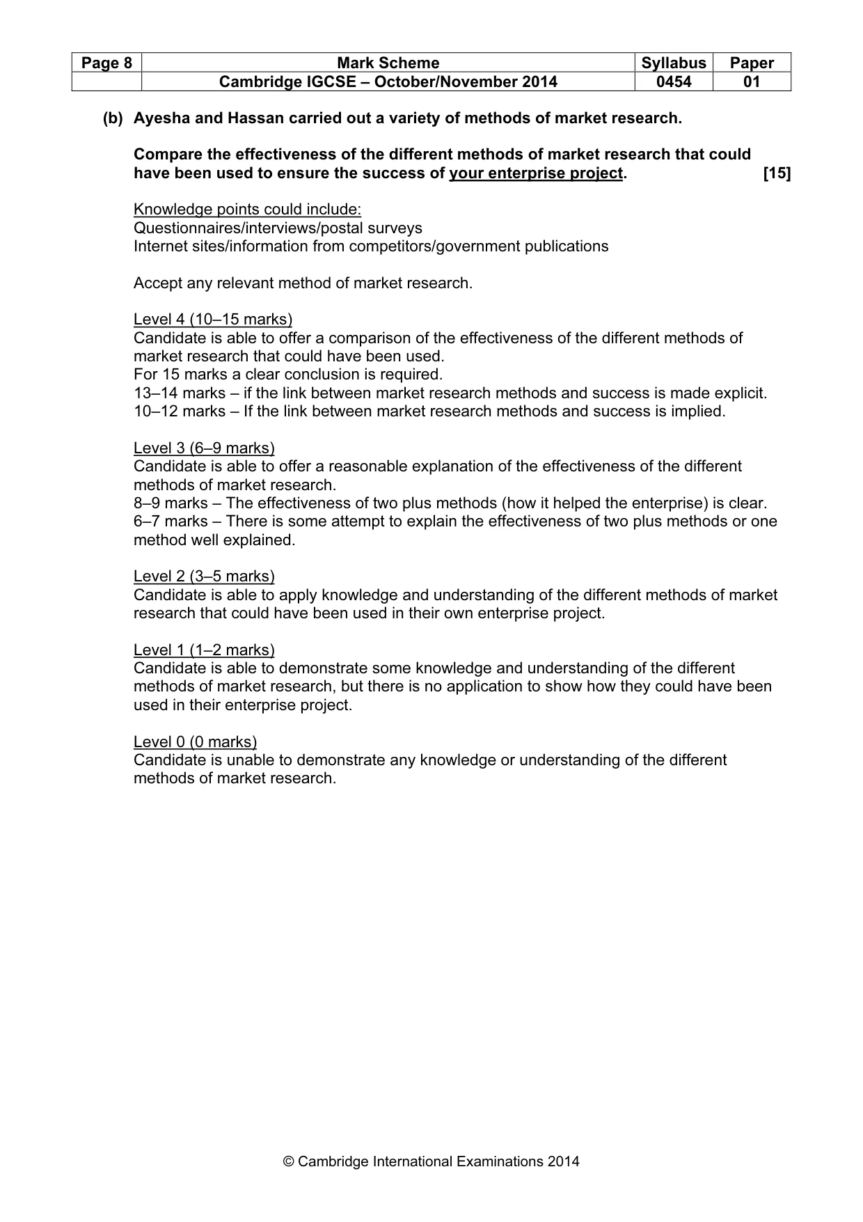 Mark scheme, page 8 of 10