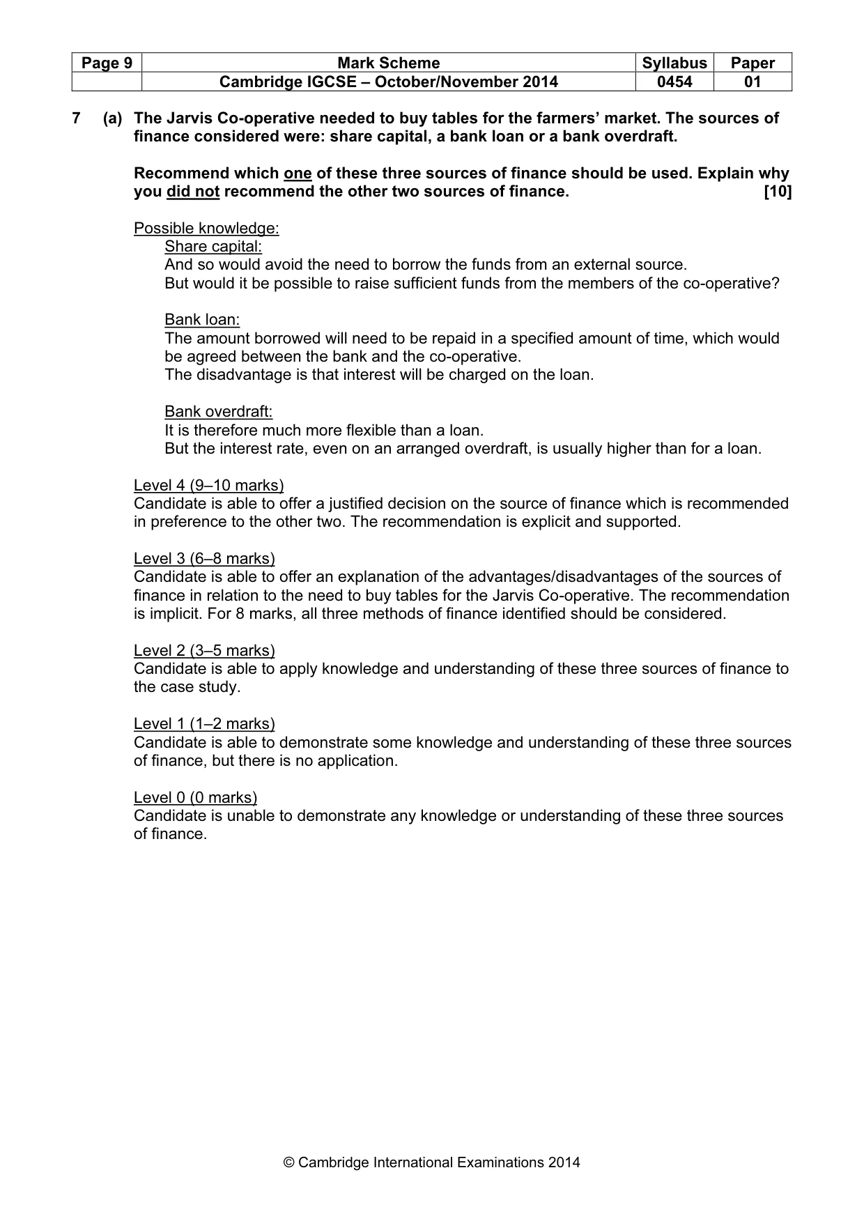 Mark scheme, page 9 of 10