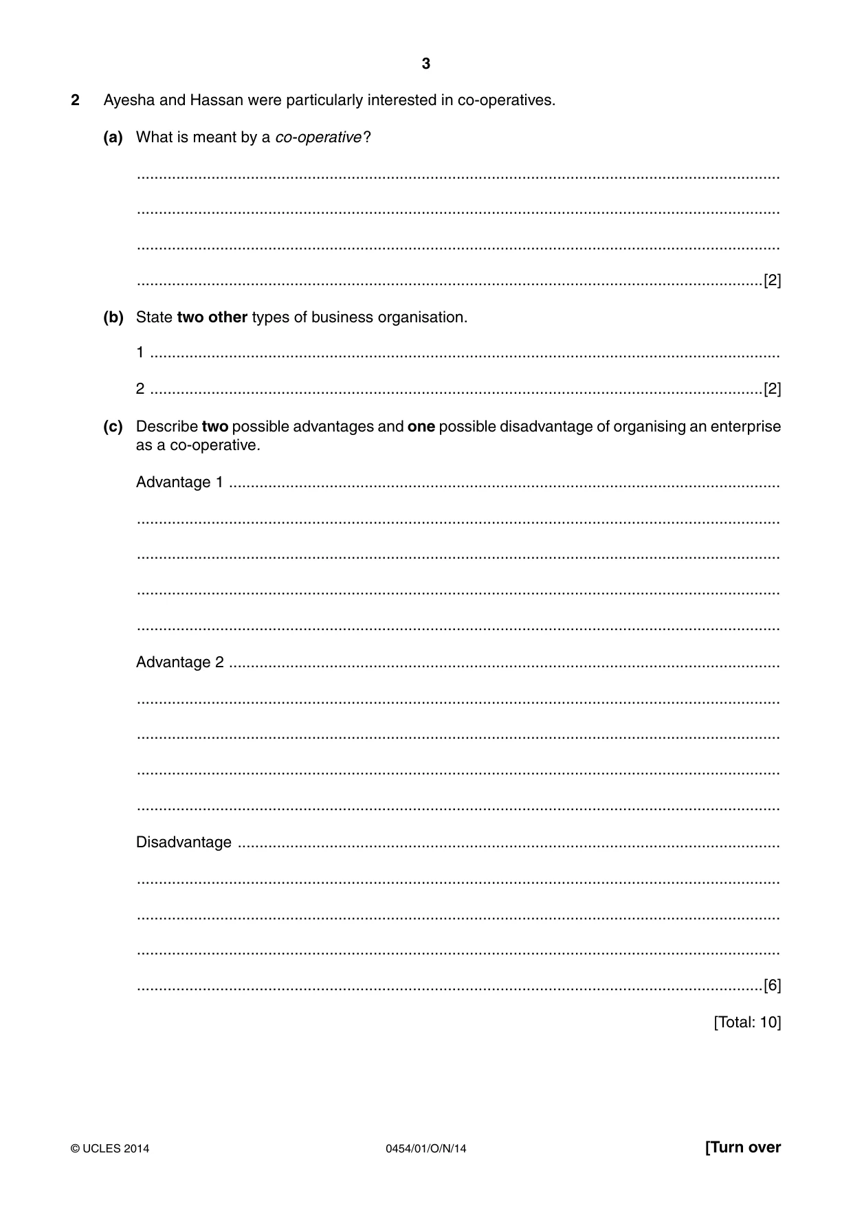 Cambridge IGCSE Enterprise 0454 2014 Oct/Nov Paper 1 · Variant 1 question paper, page 3 of 16