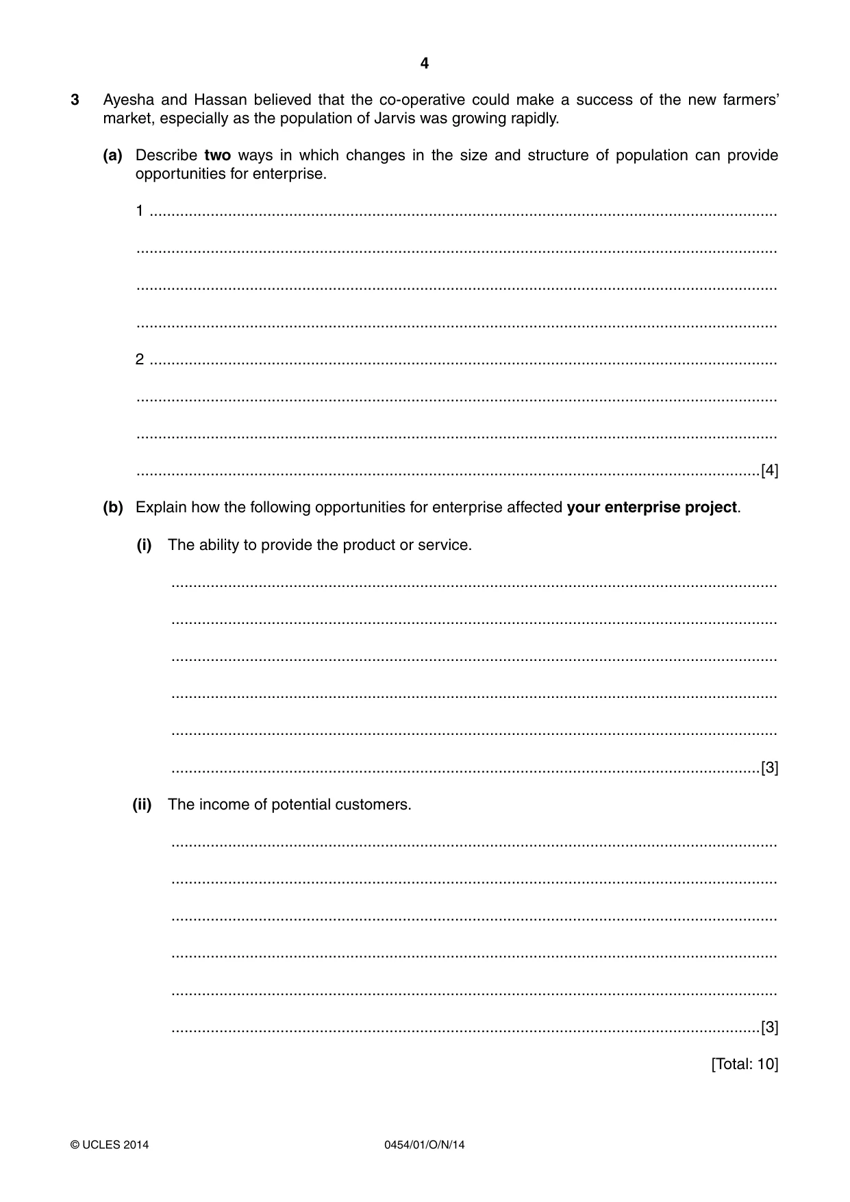Cambridge IGCSE Enterprise 0454 2014 Oct/Nov Paper 1 · Variant 1 question paper, page 4 of 16