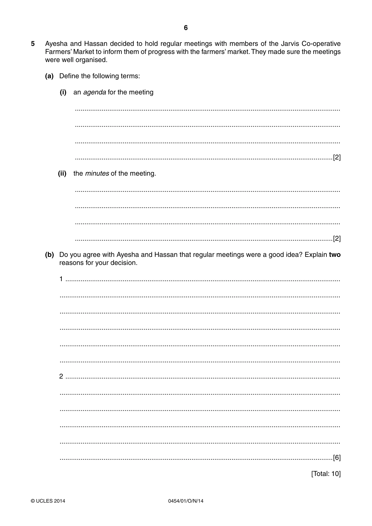 Cambridge IGCSE Enterprise 0454 2014 Oct/Nov Paper 1 · Variant 1 question paper, page 6 of 16