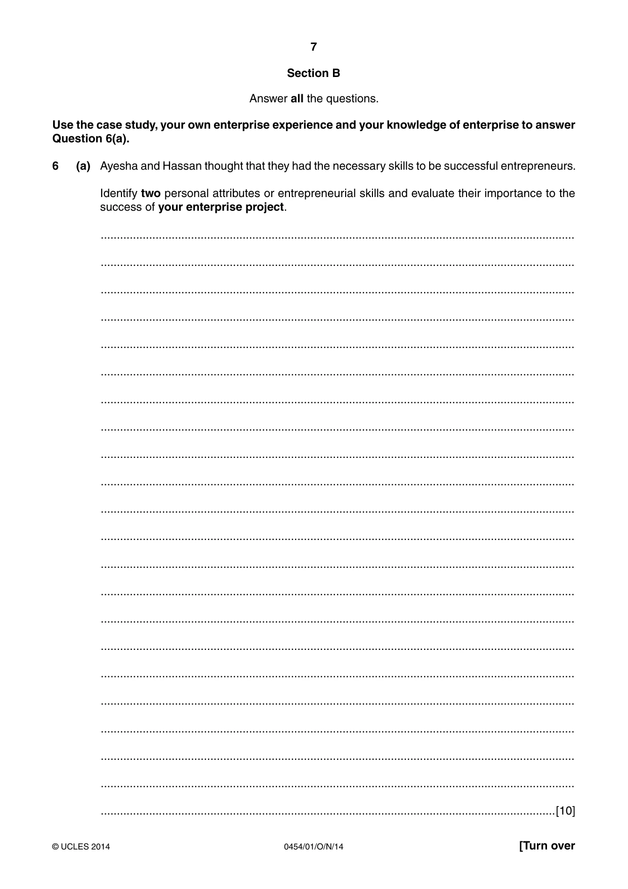 Cambridge IGCSE Enterprise 0454 2014 Oct/Nov Paper 1 · Variant 1 question paper, page 7 of 16