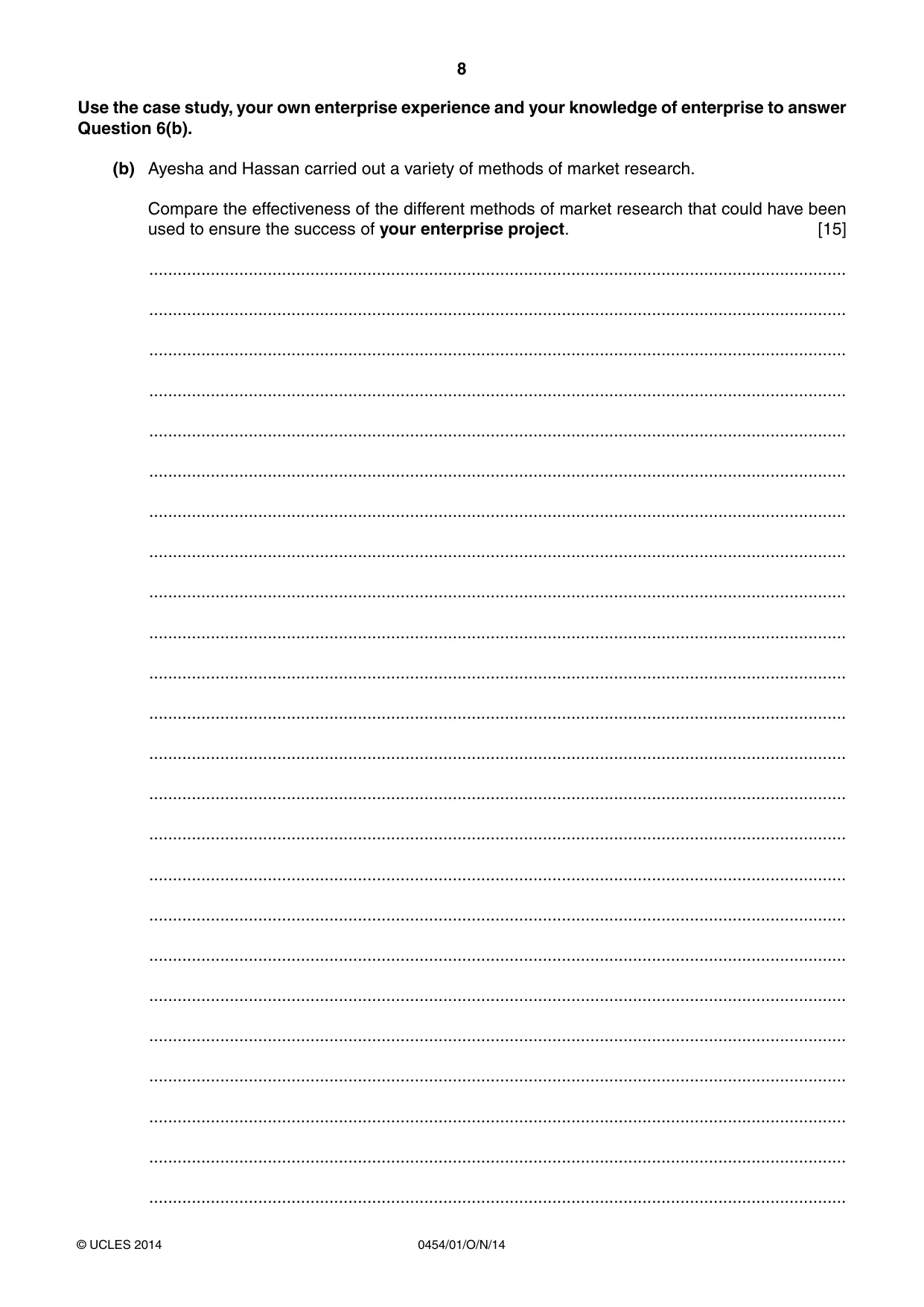 Cambridge IGCSE Enterprise 0454 2014 Oct/Nov Paper 1 · Variant 1 question paper, page 8 of 16