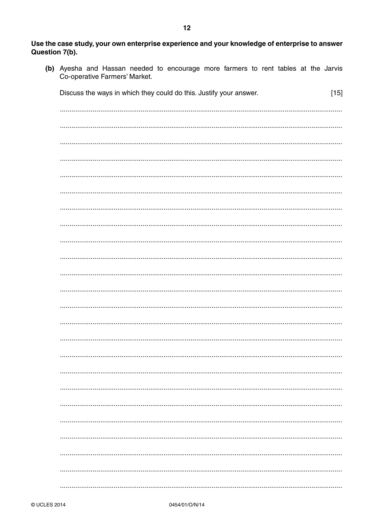 Cambridge IGCSE Enterprise 0454 2014 Oct/Nov Paper 1 · Variant 1 question paper, page 12 of 16