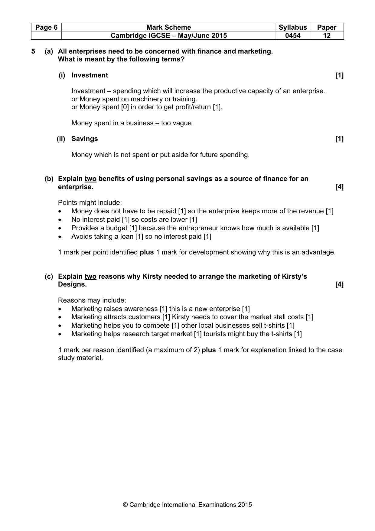 Mark scheme, page 6 of 8