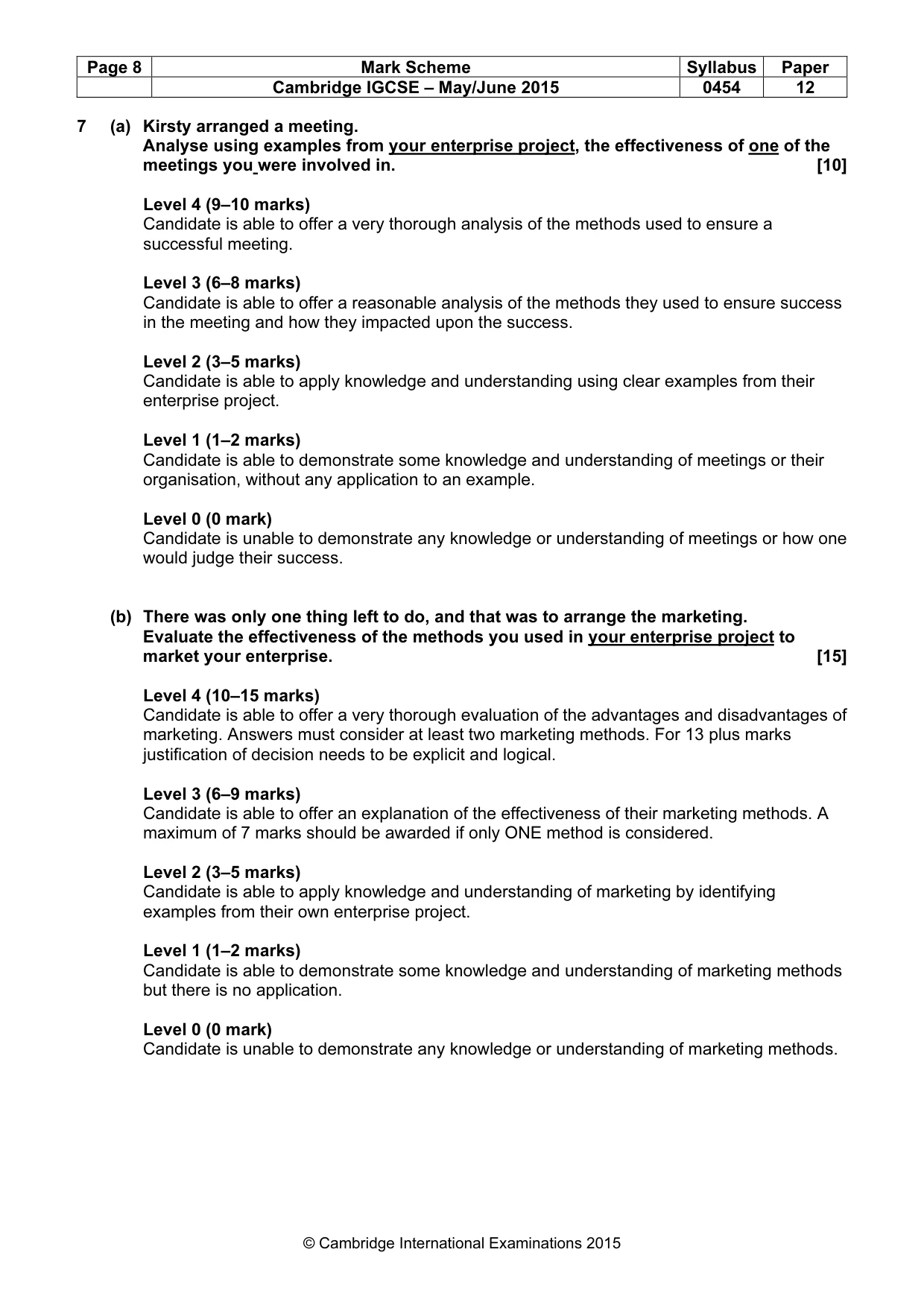 Mark scheme, page 8 of 8