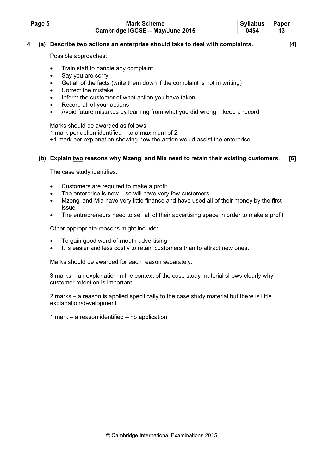 Mark scheme, page 5 of 10