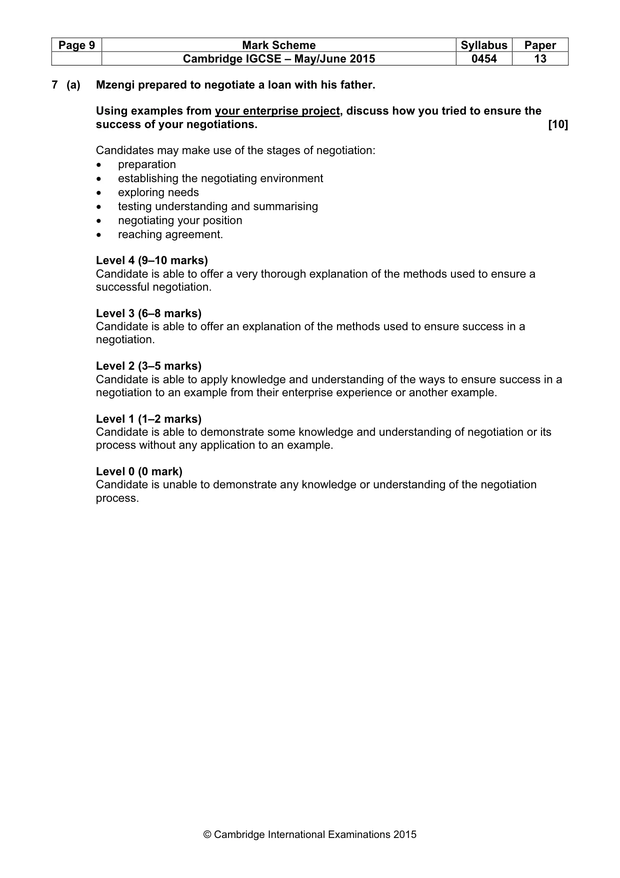 Mark scheme, page 9 of 10