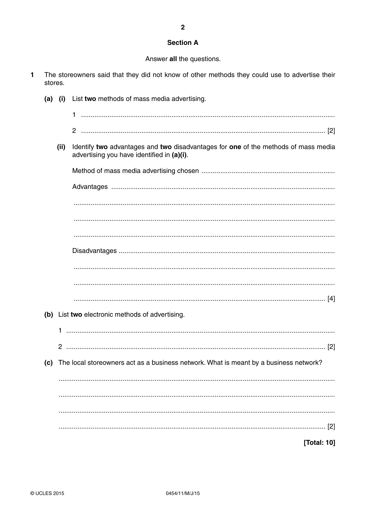 Cambridge IGCSE Enterprise 0454 2015 May/June Paper 1 · Variant 1 question paper, page 2 of 16