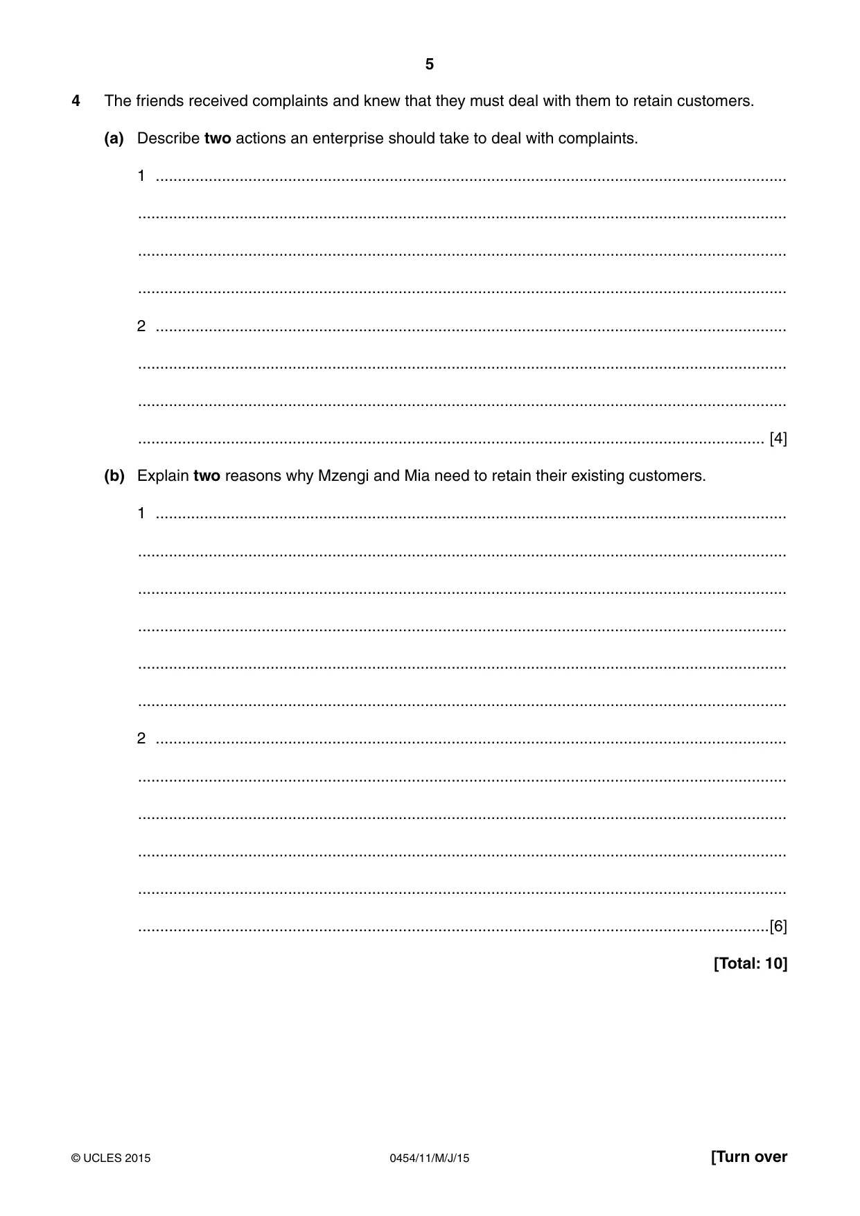 Cambridge IGCSE Enterprise 0454 2015 May/June Paper 1 · Variant 1 question paper, page 5 of 16