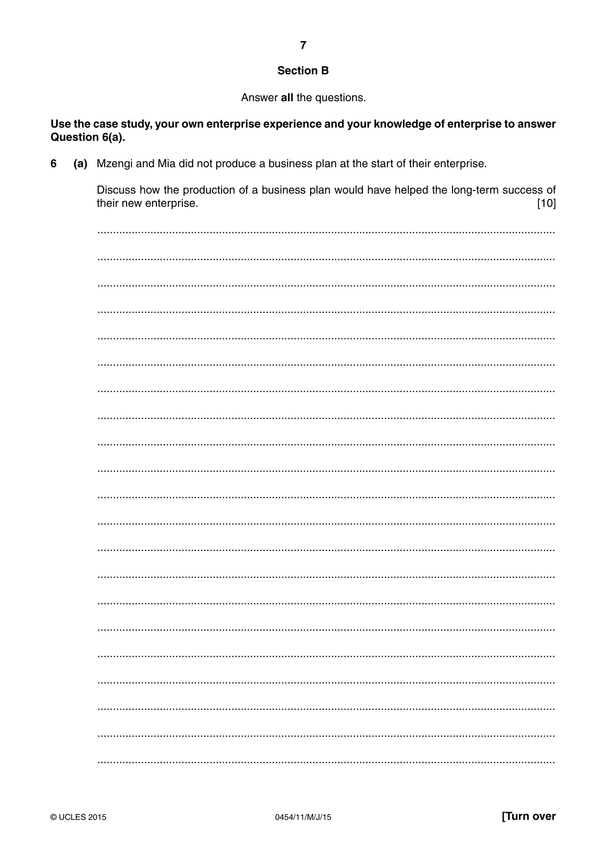 Cambridge IGCSE Enterprise 0454 2015 May/June Paper 1 · Variant 1 question paper, page 7 of 16