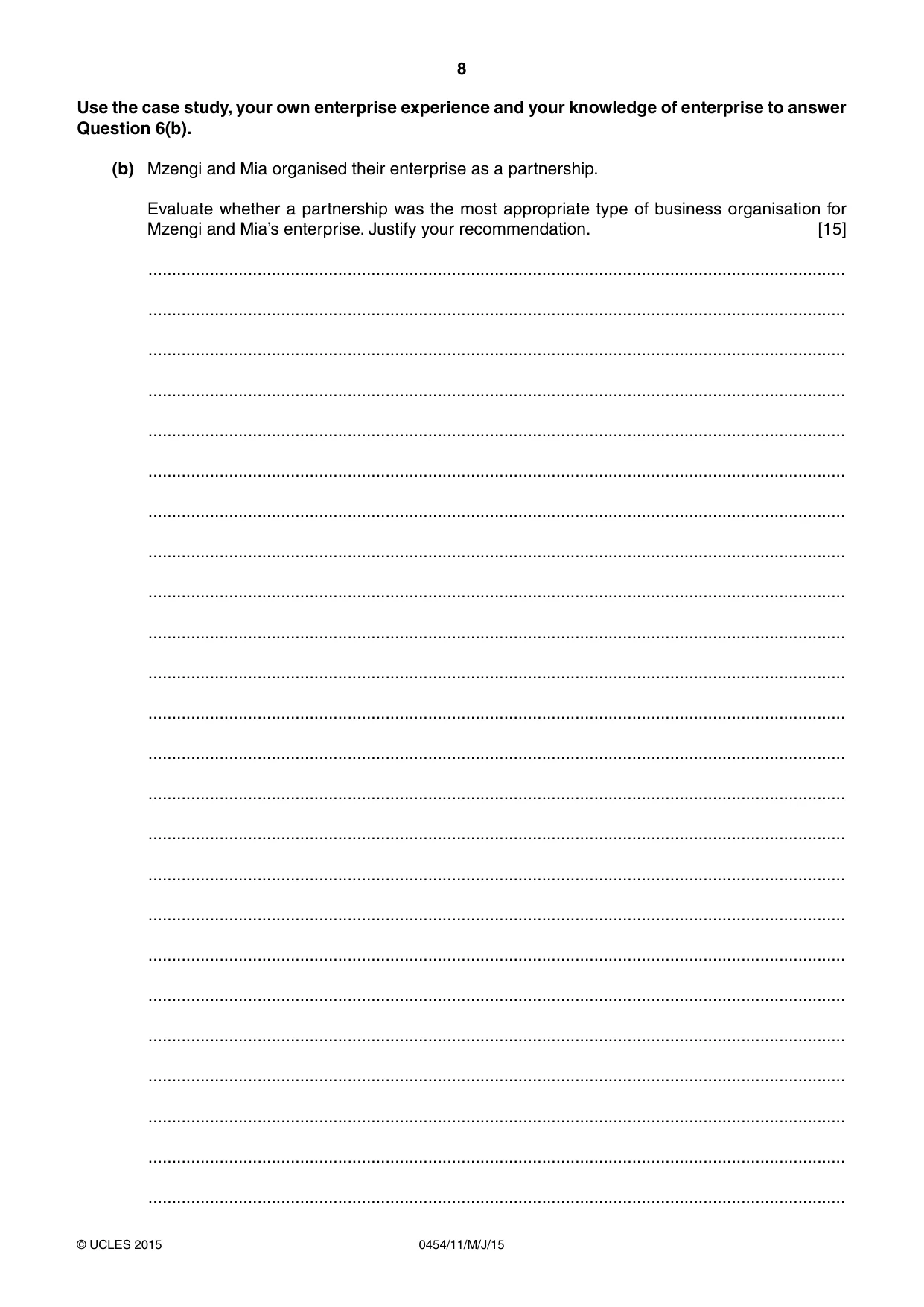 Cambridge IGCSE Enterprise 0454 2015 May/June Paper 1 · Variant 1 question paper, page 8 of 16