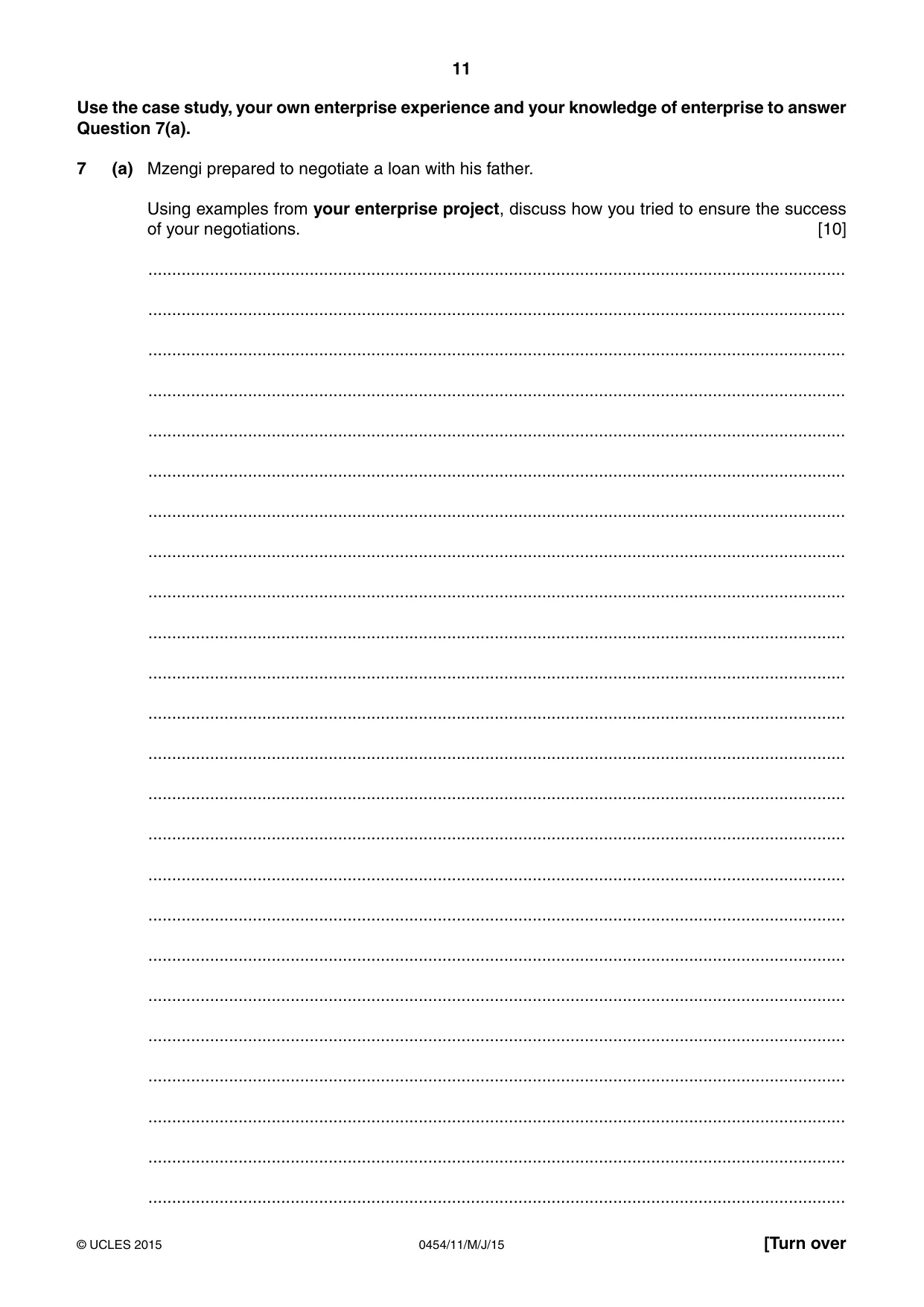 Cambridge IGCSE Enterprise 0454 2015 May/June Paper 1 · Variant 1 question paper, page 11 of 16