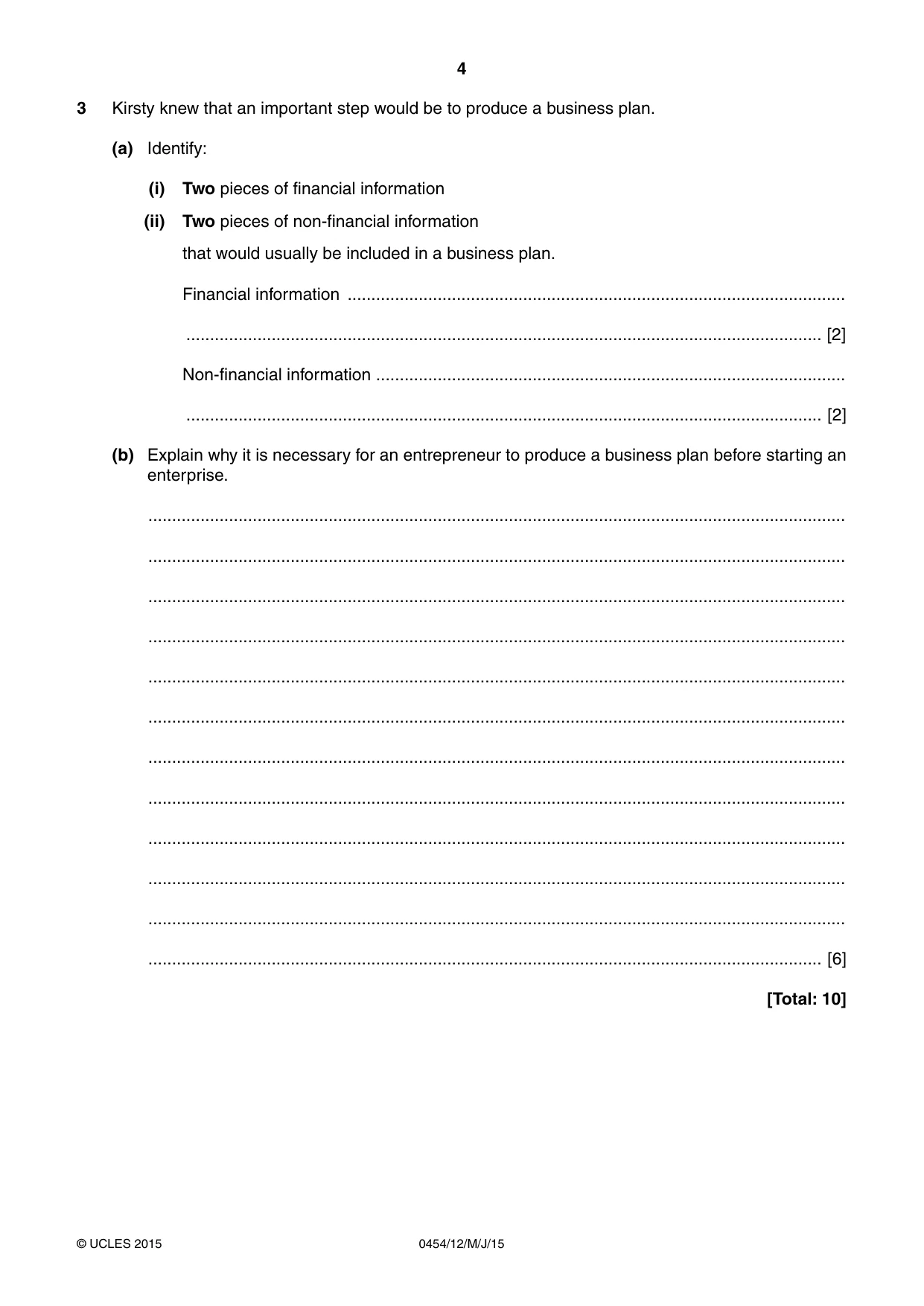 Cambridge IGCSE Enterprise 0454 2015 May/June Paper 1 · Variant 2 question paper, page 4 of 16