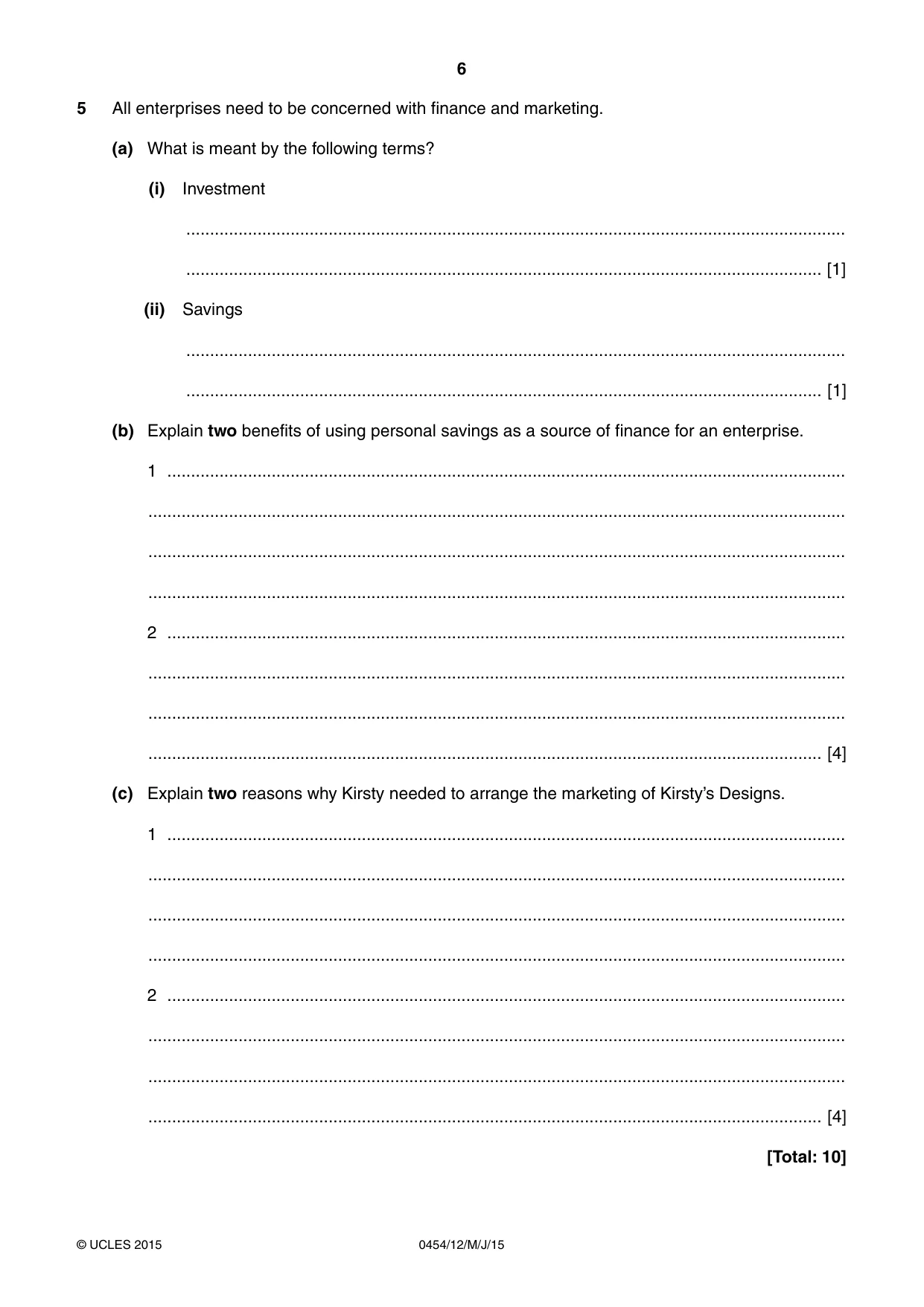 Cambridge IGCSE Enterprise 0454 2015 May/June Paper 1 · Variant 2 question paper, page 6 of 16