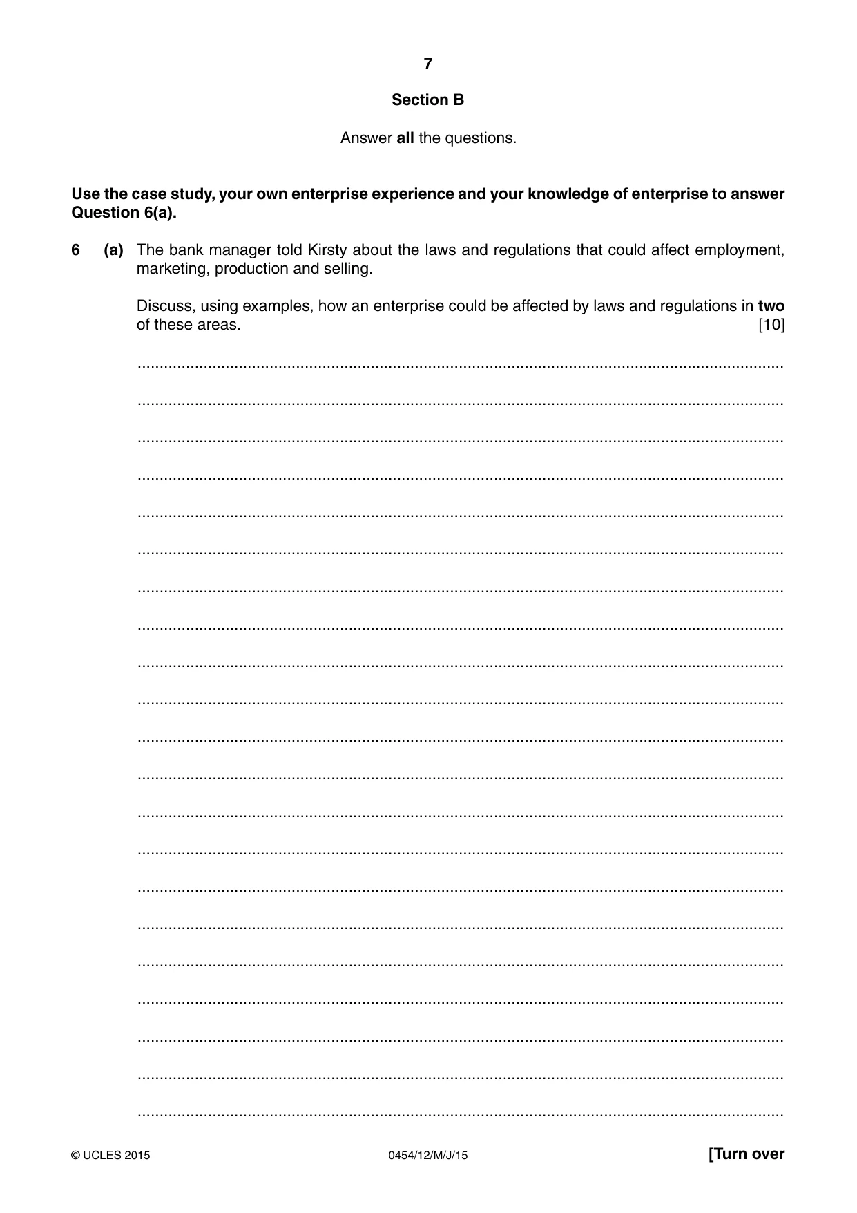 Cambridge IGCSE Enterprise 0454 2015 May/June Paper 1 · Variant 2 question paper, page 7 of 16