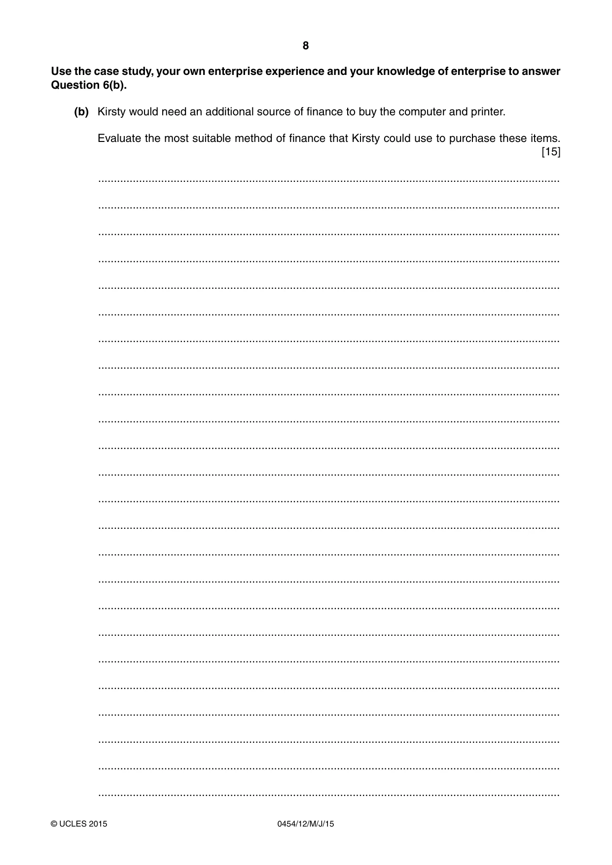 Cambridge IGCSE Enterprise 0454 2015 May/June Paper 1 · Variant 2 question paper, page 8 of 16
