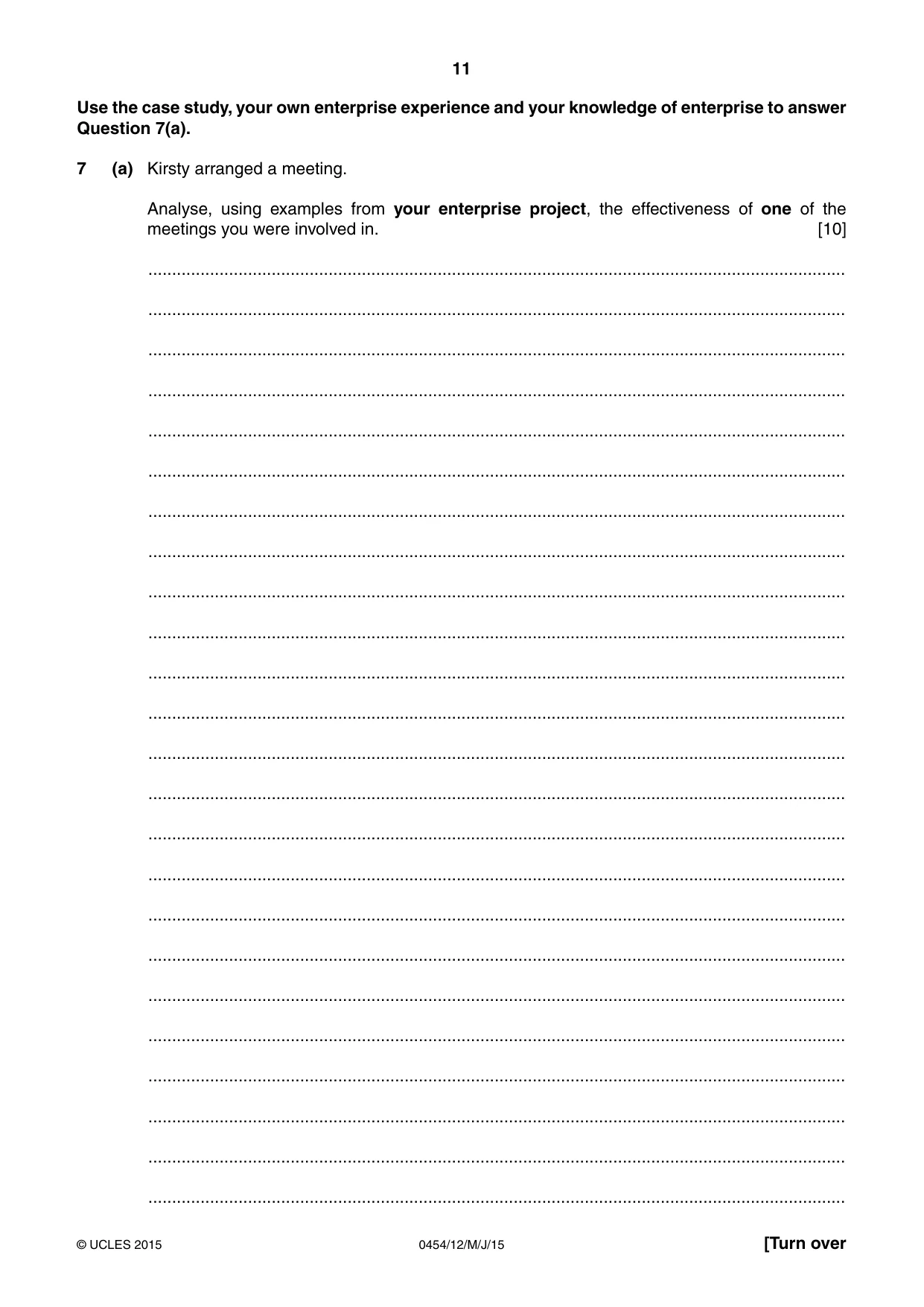 Cambridge IGCSE Enterprise 0454 2015 May/June Paper 1 · Variant 2 question paper, page 11 of 16