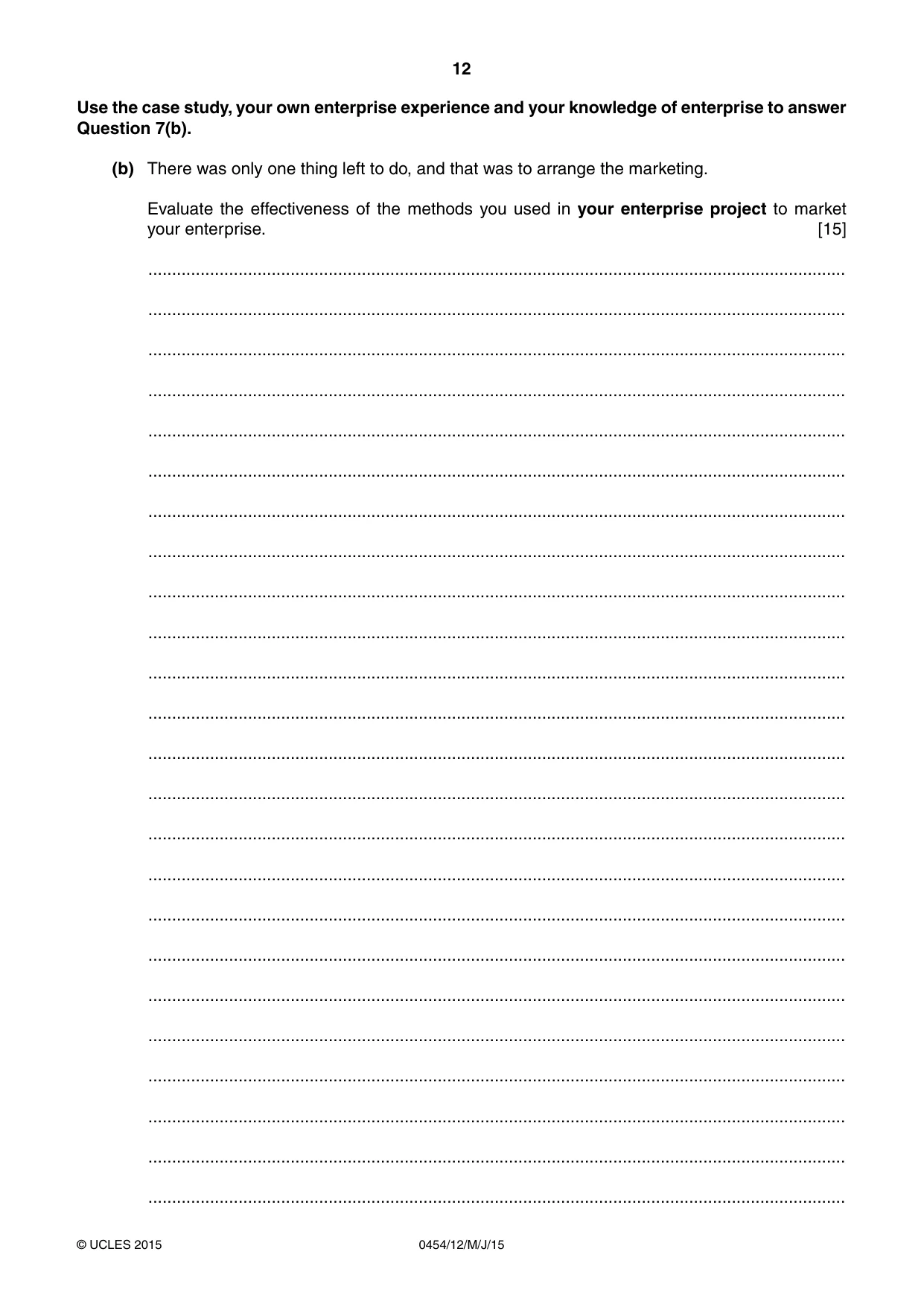 Cambridge IGCSE Enterprise 0454 2015 May/June Paper 1 · Variant 2 question paper, page 12 of 16