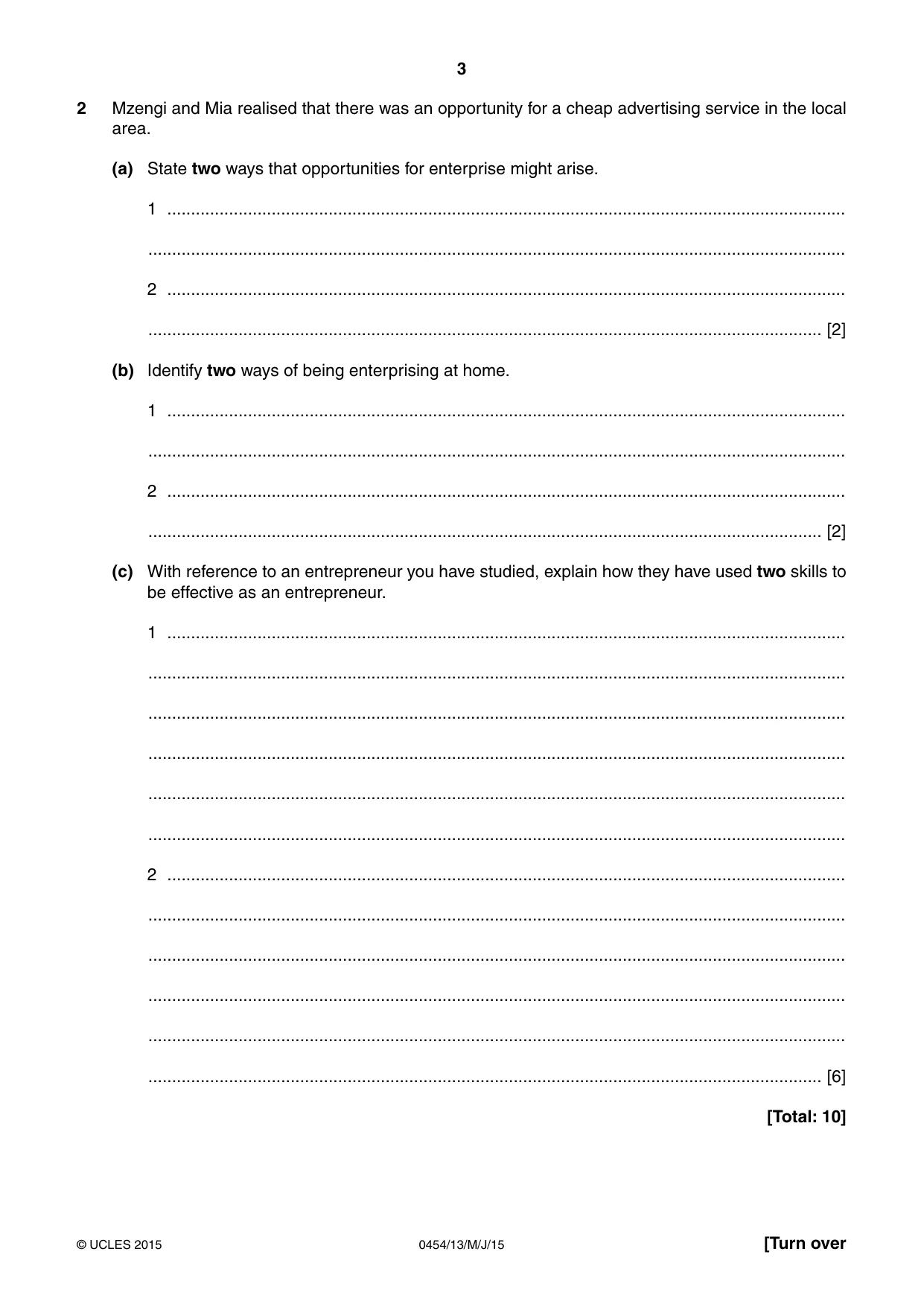 Cambridge IGCSE Enterprise 0454 2015 May/June Paper 1 · Variant 3 question paper, page 3 of 16