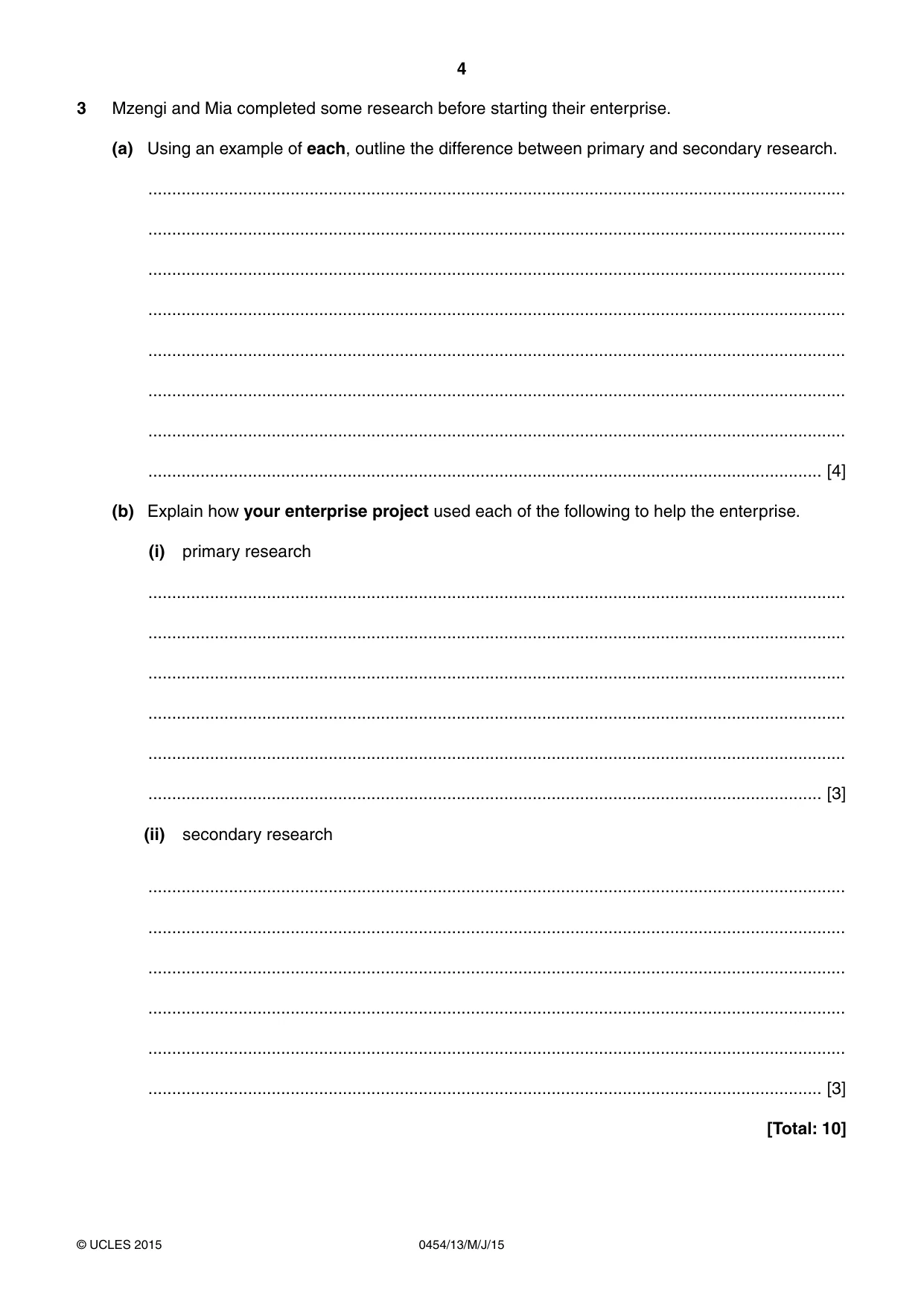 Cambridge IGCSE Enterprise 0454 2015 May/June Paper 1 · Variant 3 question paper, page 4 of 16