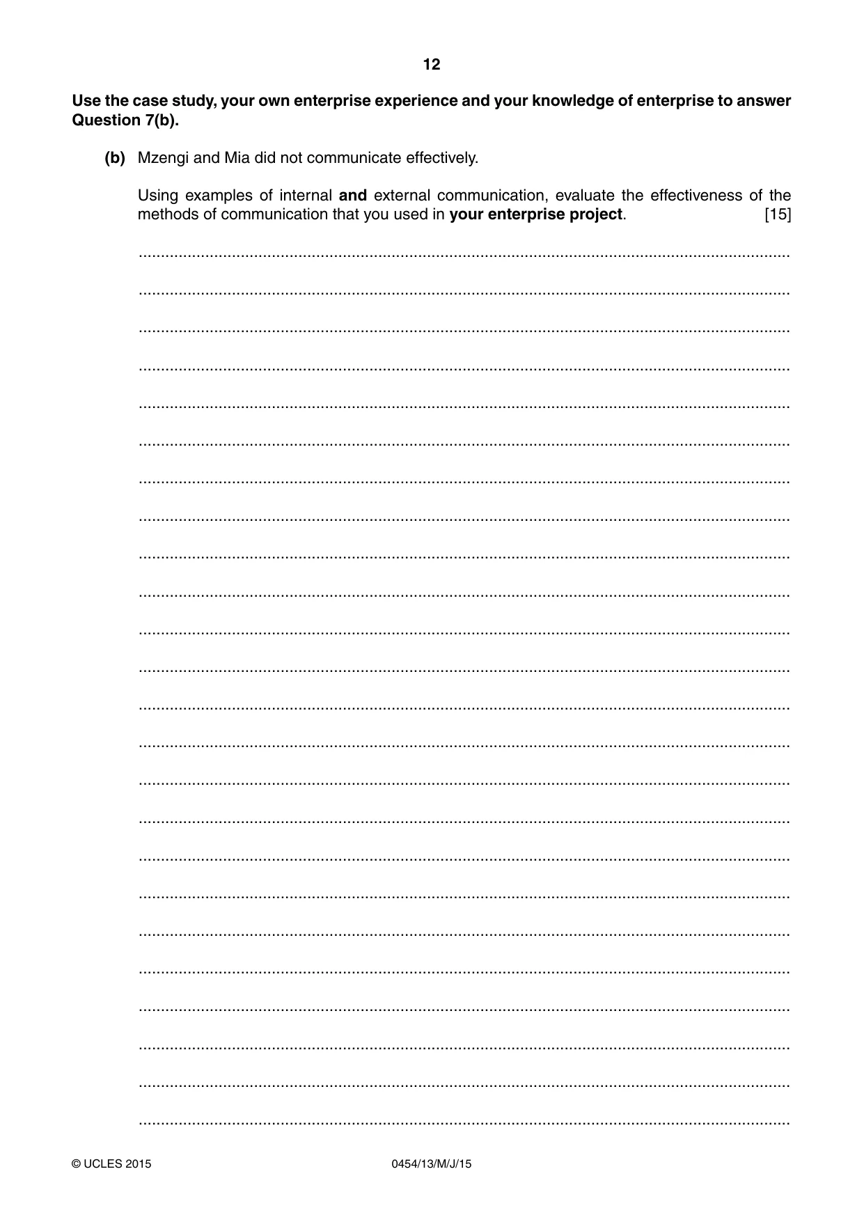 Cambridge IGCSE Enterprise 0454 2015 May/June Paper 1 · Variant 3 question paper, page 12 of 16