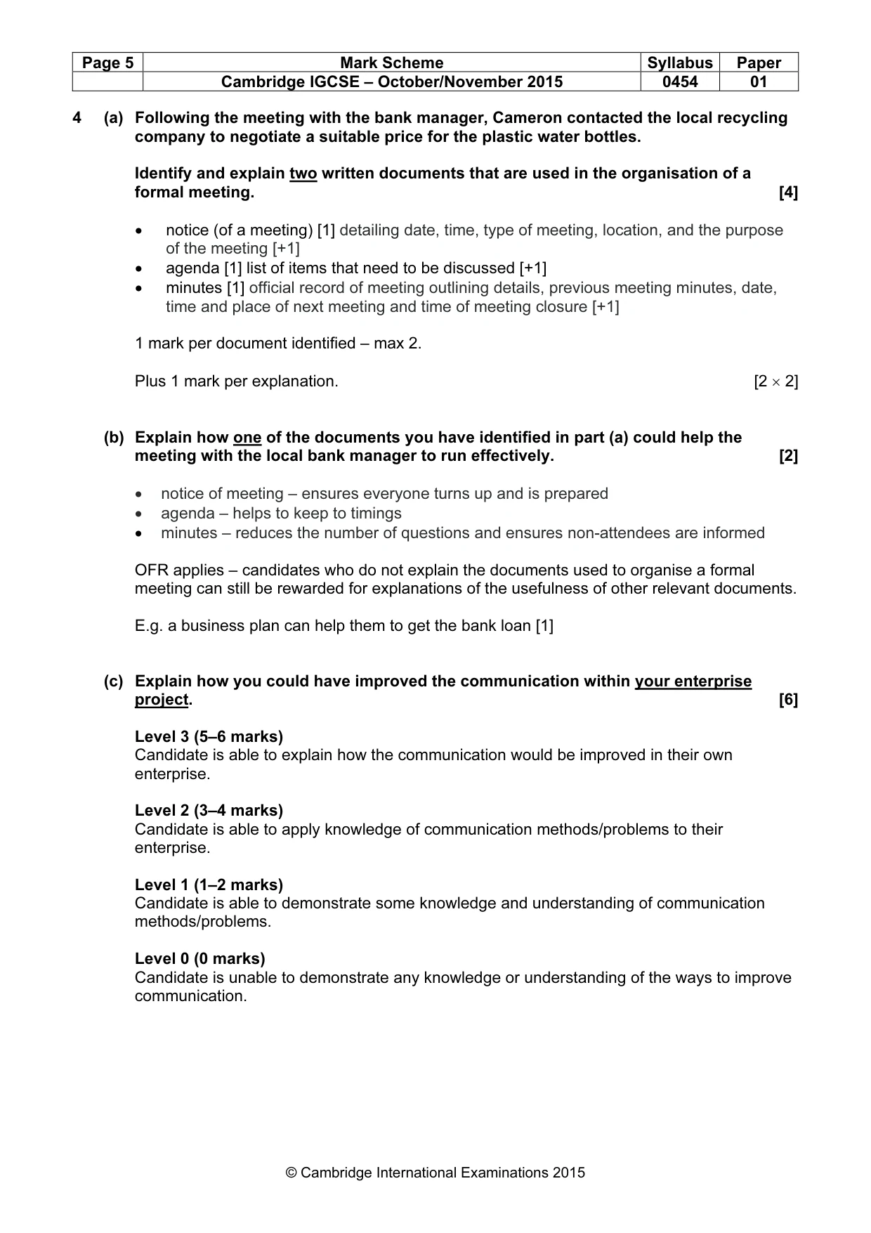 Mark scheme, page 5 of 10