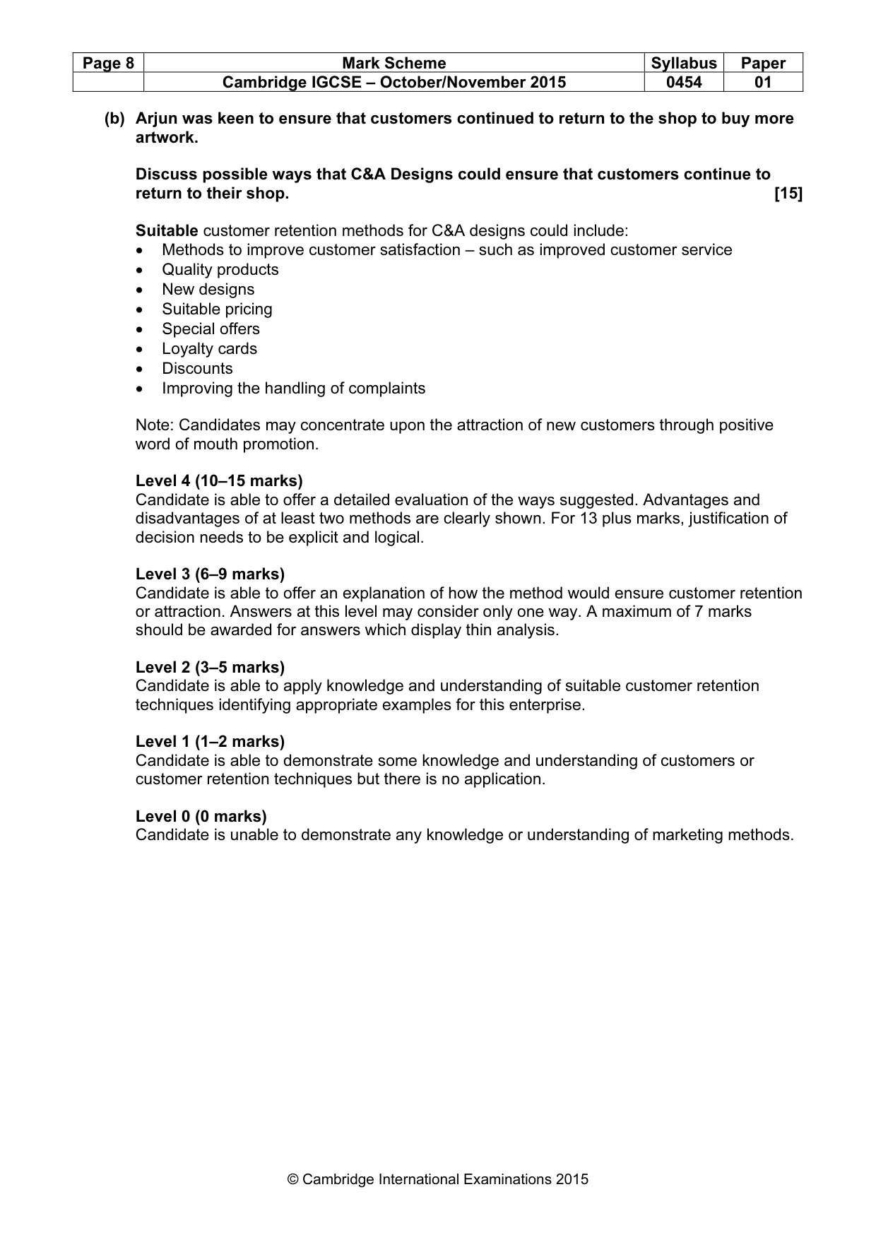 Mark scheme, page 8 of 10