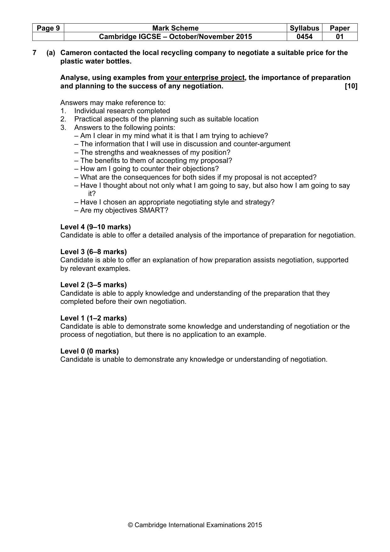 Mark scheme, page 9 of 10